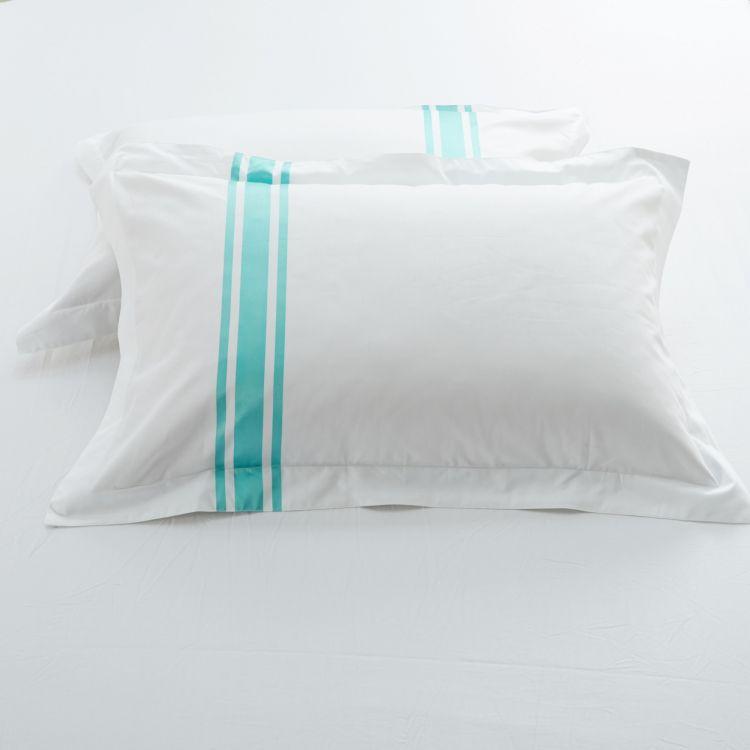 Luxury White Turquoise Stripe Fitted Sheet Set - Hotelier Prestigio™ Premium 100% Cotton Bedding for King Size Beds - Perfect for Hotels, Guest Rooms & Upscale Home Decor
