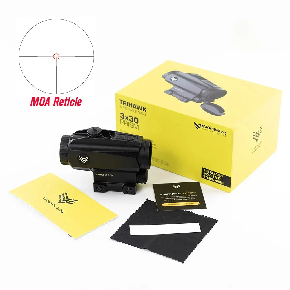 Swampfox Trihawk 3x30mm Prism Scope with Red Dot Sight - BDC/MOA Reticle for Airsoft, Hunting & Tactical Shooting | Compact & Durable Optical Sight for Outdoor Adventures