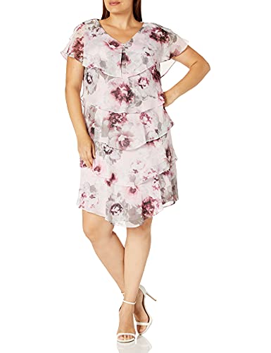 S.L. Fashions Women's Plus Size Short Sleeve Floral Print Pebble Tier Dress - Casual Summer Dress for Beach, Party & Vacation Outfits