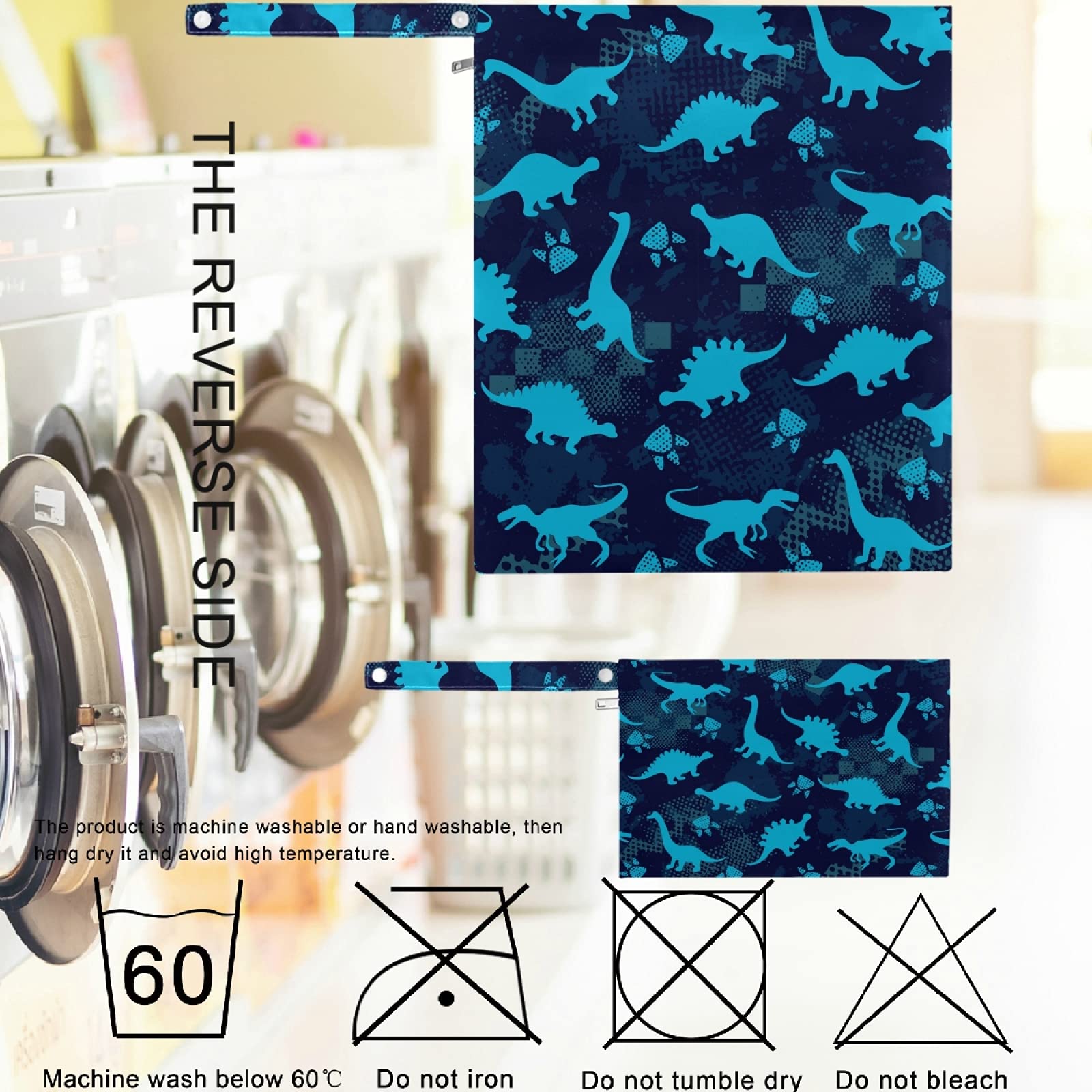 Visesunny Blue Dinosaur Print 2-Pack Waterproof Wet Bags with Zipper Pockets - Reusable & Washable Travel Organizer for Swimsuits, Diapers, Gym Clothes | Perfect for Beach, Pool, Daycare, Stroller & Toiletries Storage