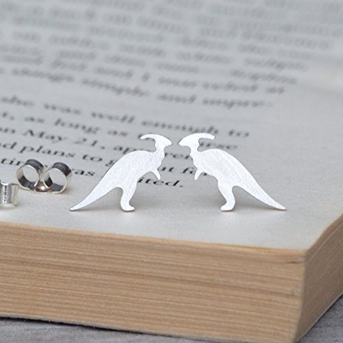 Sterling Silver Parasaurolophus Dinosaur Stud Earrings - Handmade Jewelry for Women, Dinosaur Lovers & Paleontology Enthusiasts - Perfect for Gifts, Cosplay & Everyday Wear