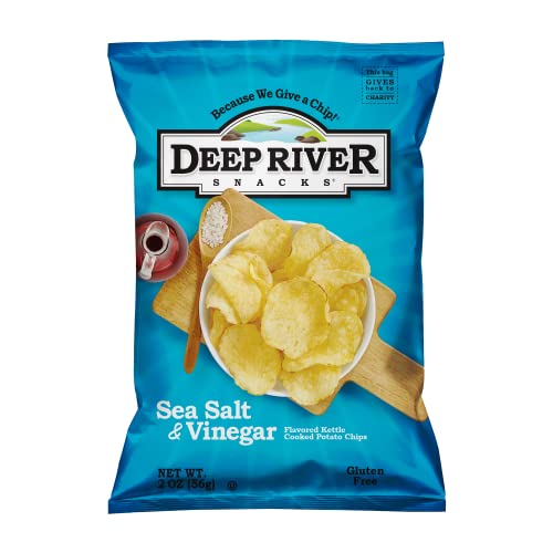 Deep River Snacks Sea Salt & Vinegar Kettle Cooked Potato Chips - Gluten Free, Non-GMO, 2oz Bags (Pack of 24) - Perfect for Parties, Snacking & Office Lunch Breaks