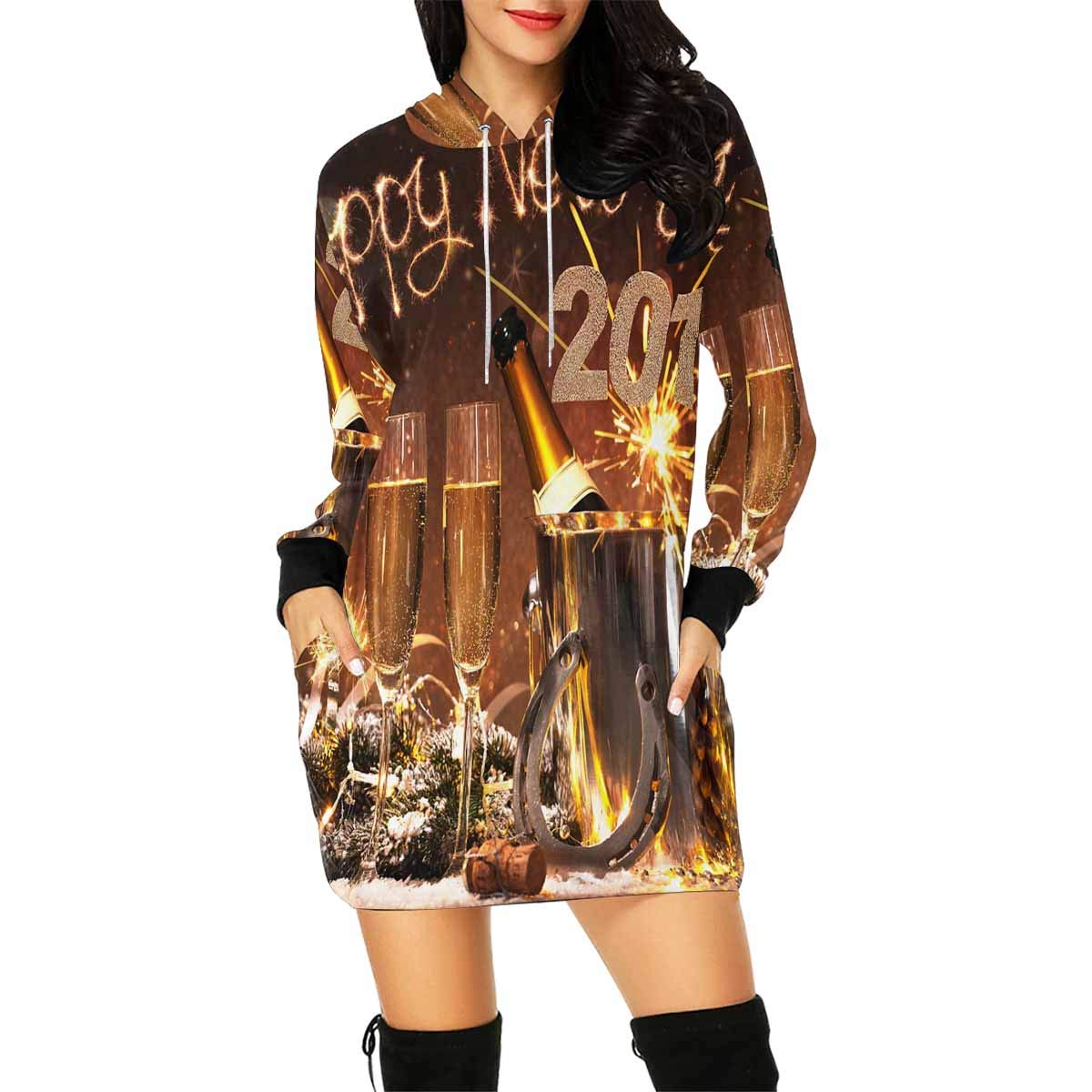 InterestPrint Women's Floral Hoodie Dress - Long Sleeve Pullover Tunic Sweatshirt with Easter Egg & Heart Design | Casual Wear, Spring Outfits, Loungewear, Holiday Fashion