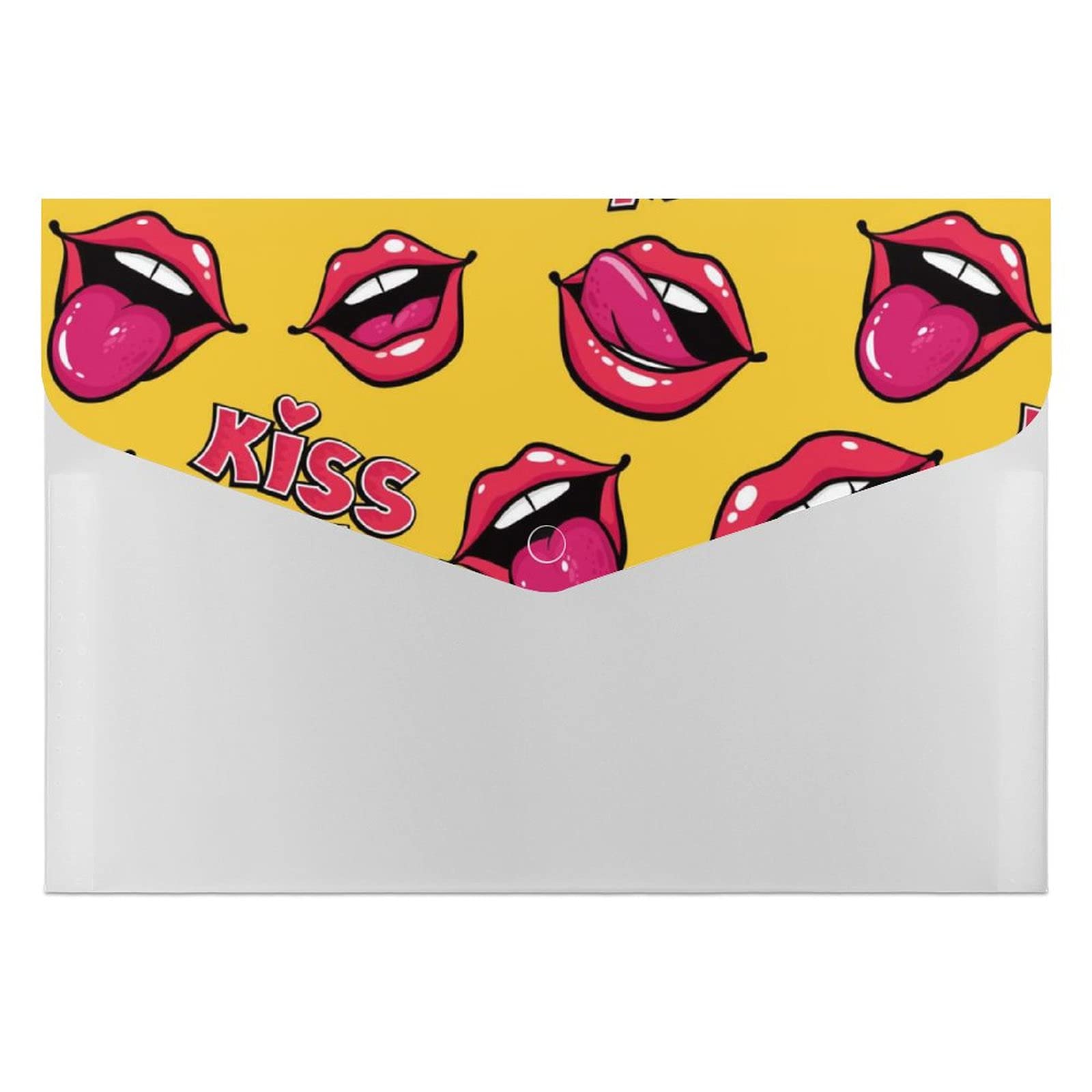 Retro Comic Pop Art Style Female Lips File Folders - Durable PP Plastic A4 Document Organizer with 6 Pockets & Snap Button Closure - Perfect for Home, Office, School & Art Studio Organization