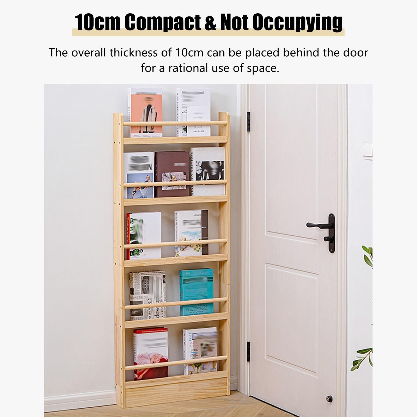 Wooden Floor Standing Magazine Rack - Space Saving Brochure Holder for Home & Office - Organize Books, Newspapers, Tablets in Corners (80x144.5cm/31.5x56.9in) - Perfect for Living Rooms, Waiting Areas & Reception Spaces
