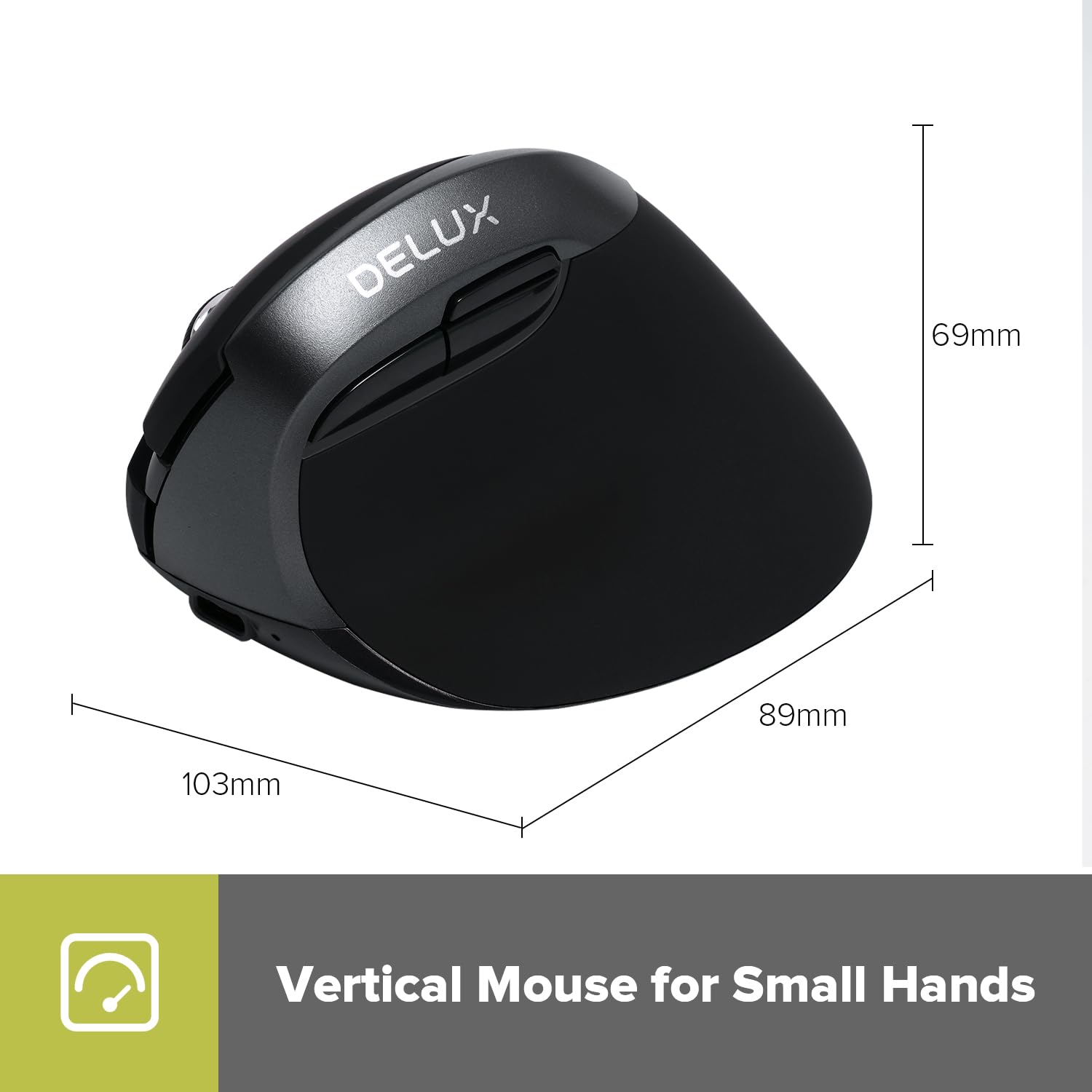 DELUX Wireless Vertical Ergonomic Mouse - Rechargeable 2.4G Bluetooth Mouse with Silent Click, 6 Buttons & 4000 DPI for Comfortable Computing - Ideal for Office Work, Gaming & Reducing Wrist Pain (M618mini-Iron Grey)