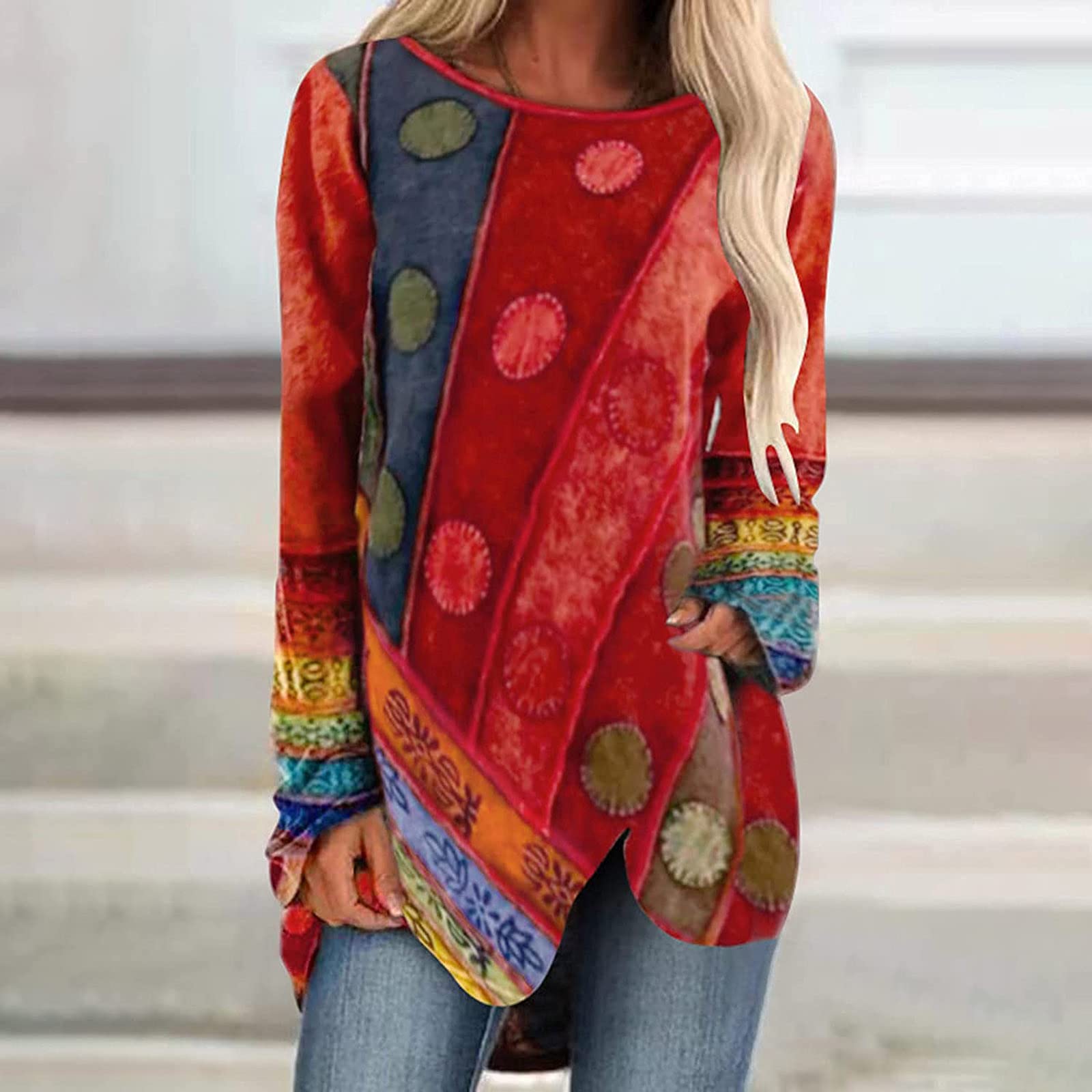 Women's Vintage Long Sleeve Blouse - Loose Western Tunic Top for Leggings | Casual & Dressy Outfits