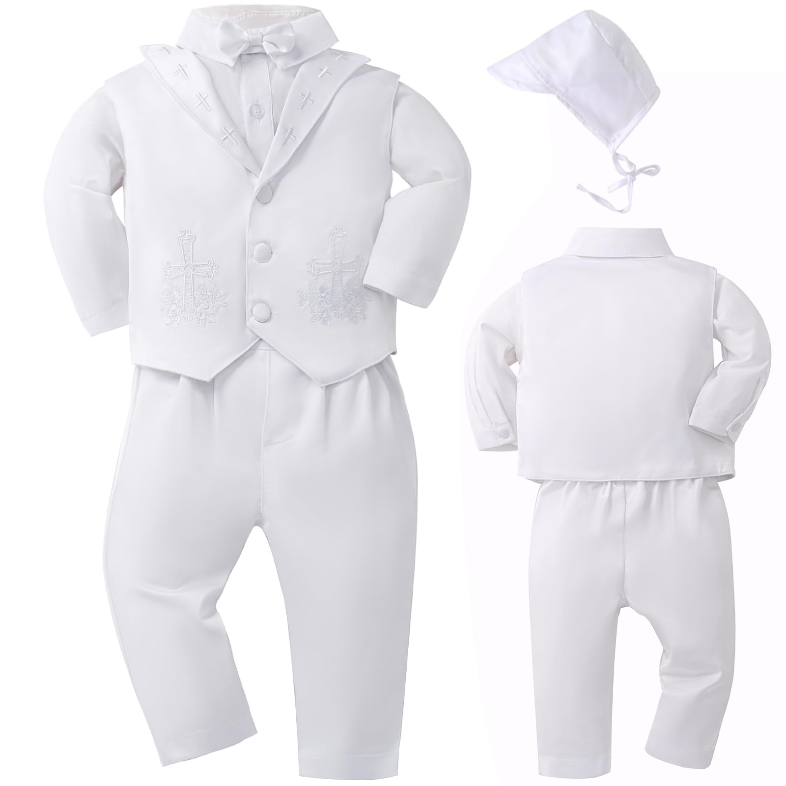 Booulfi Boys Baptism Outfits - Baby Christening Suit Set with White Dress Shirt & Pants - Perfect Christening Gift for Baby Boys - Ideal for Baptism, Christening Ceremonies & Special Occasions