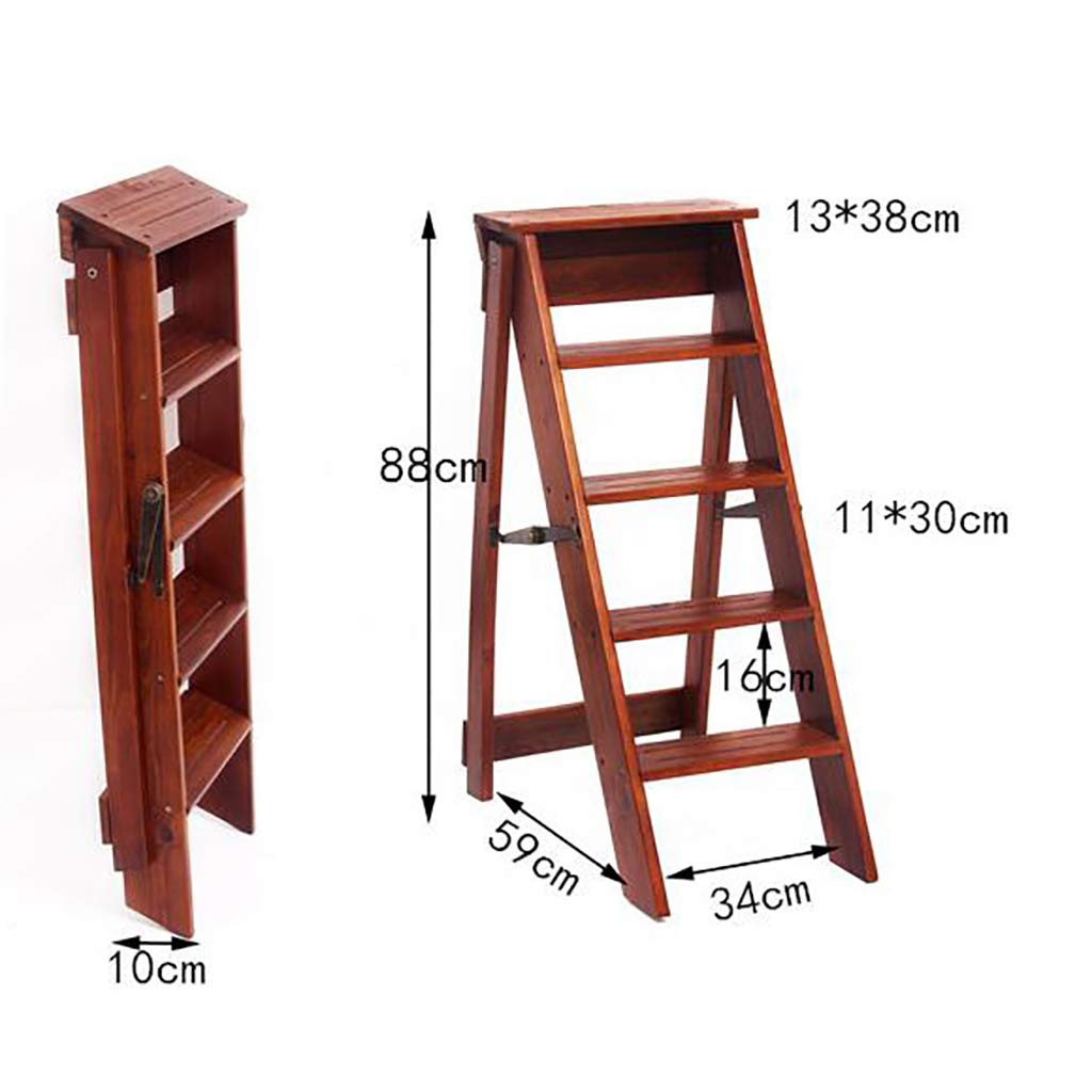 XHALERY Solid Wood Folding Step Stool - Convertible Multifunctional 5-Step Library Ladder Chair with Safety Handrail | Perfect for Home, Kitchen, Bathroom & Kids' Room