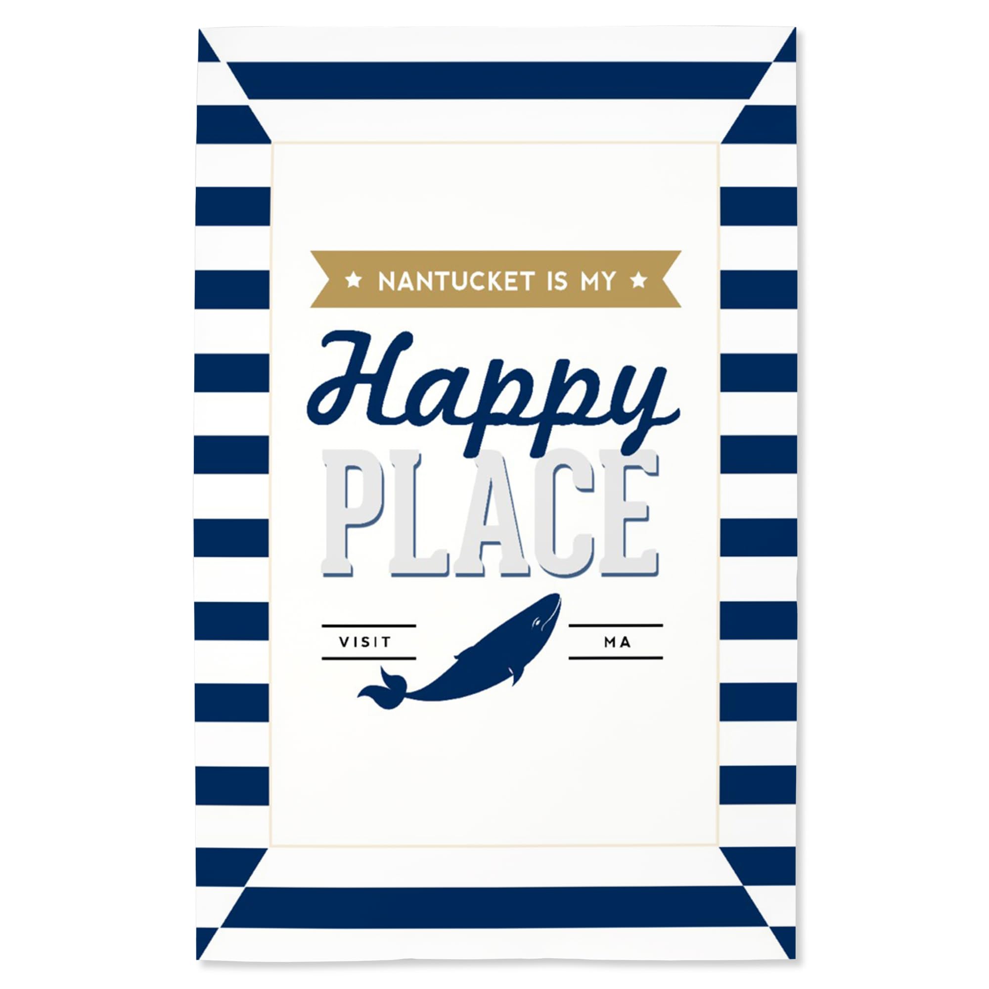 Lantern Press 16x24 Inch Giclee Print - Nantucket Massachusetts Coastal Art, 'Nantucket is My Happy Place' Striped Beach House Wall Decor - Perfect for Living Room, Bedroom or Beach House Interior Design