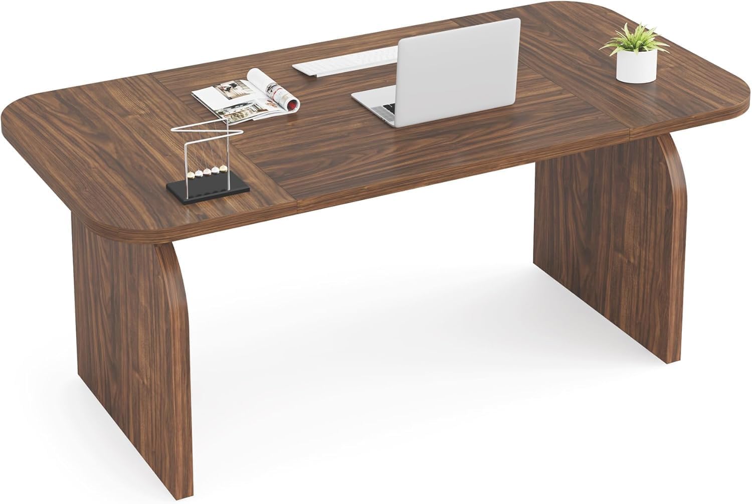 63-Inch Large Wooden Office Desk - Spacious Computer Desk for Home Office, Study & Crafting | Retro Executive Workstation for Writing, Working & Home Office Decor