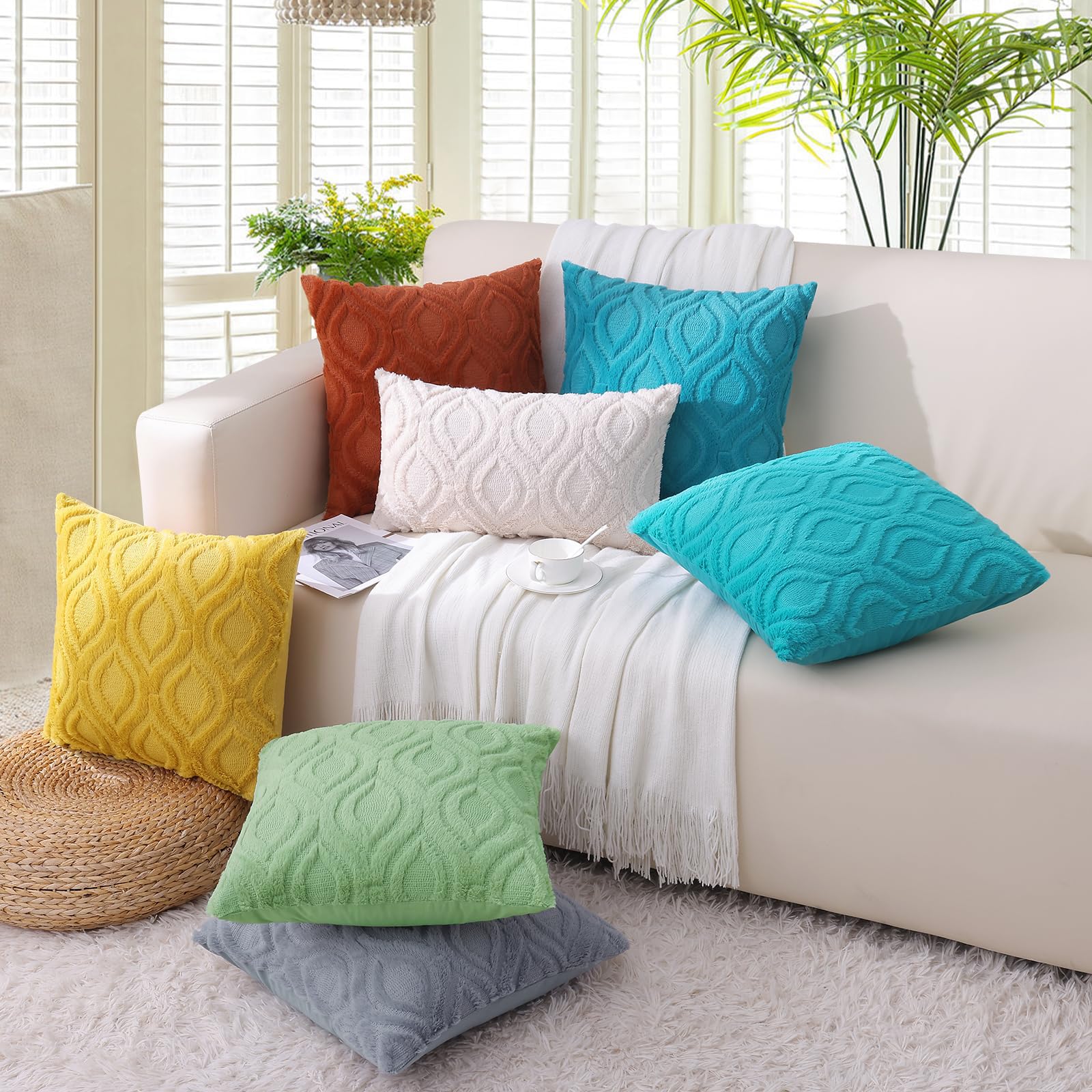 Premium 20x20 Inch Throw Pillow Covers Set of 2 - Soft Plush Faux Wool Teal Couch Pillow Covers for Living Room, Sofa & Bed - Spring Solid Dyed Accent Pillow Cases for Home Decor - Perfect for Cozy Reading Nooks & Guest Room Styling