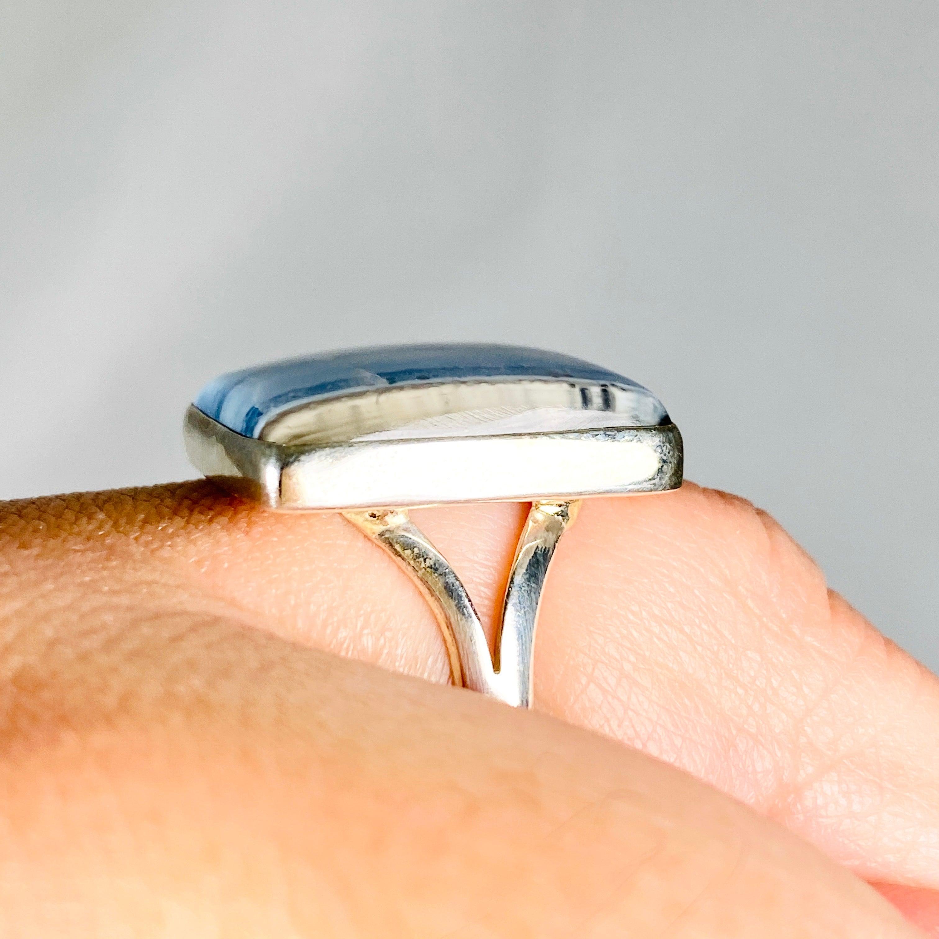 Owyhee Blue Opal Square Ring Size 11 - Handmade Sterling Silver Jewelry for Women, Unique Gemstone Gift for Her - Perfect for Weddings, Anniversaries & Special Occasions