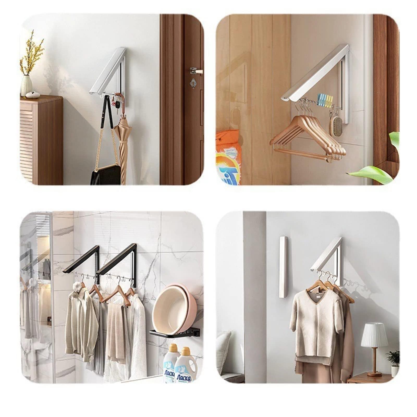 Wall Mounted Retractable Clothes Drying Rack - Space Saving Aluminum Laundry Organizer with 2 Racks & Rod (Black) - Perfect for Small Apartments, Bathrooms & Balconies