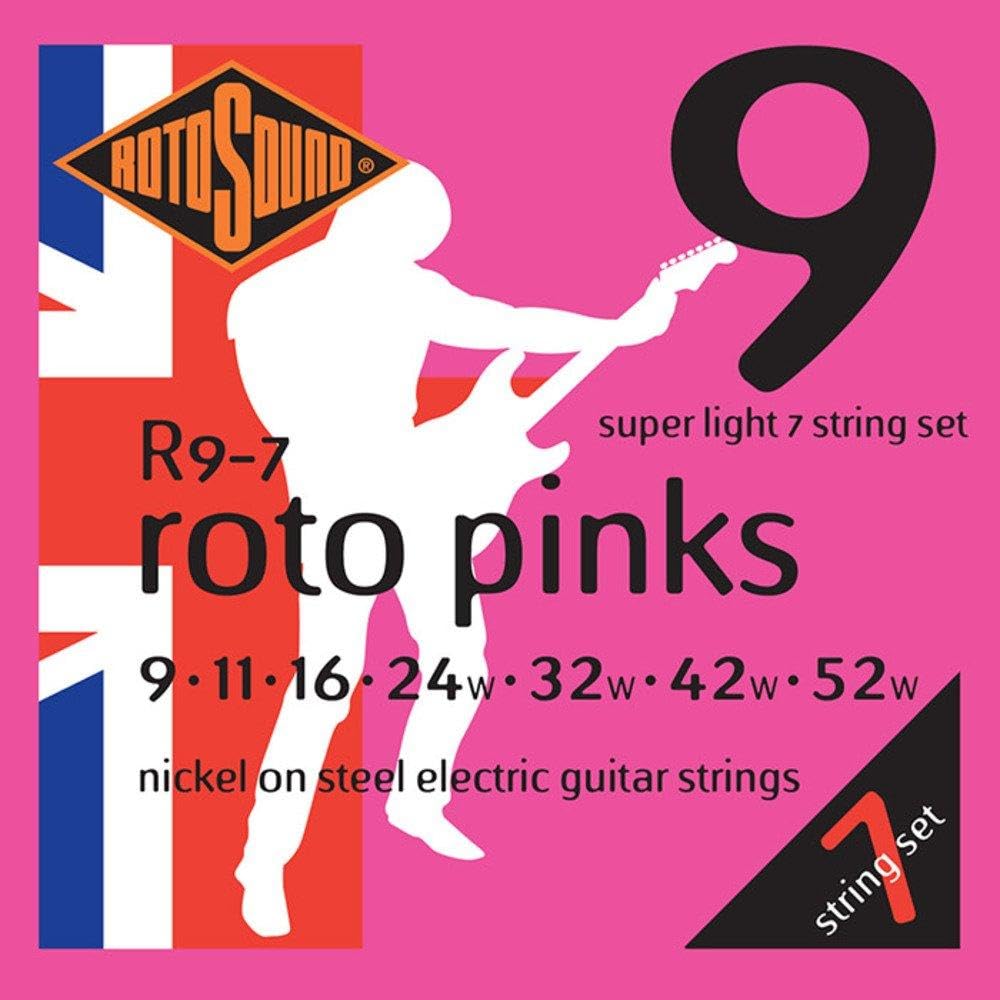 Rotosound R9-7 Nickel Super Light 7 String Electric Guitar Strings (9-11-16-24-32-42-52 Gauge) - Perfect for Rock, Metal & Extended Range Playing