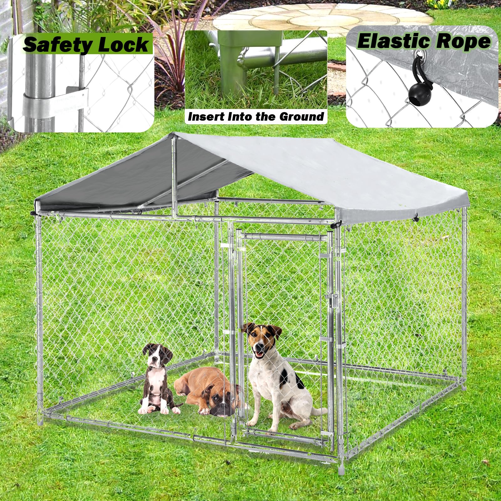 79 Inch Heavy Duty Galvanized Steel Outdoor Dog Kennel for Large Dogs - UV-Resistant Waterproof Cover & Secure Lock - Welded Wire Playpen Fence for Rabbits, Chickens - Perfect for Backyard, Garden, and Pet Safety