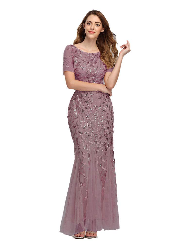 Elegant Women's Mermaid Evening Dress with Short Sleeves - Perfect for Prom, Cocktail Parties & Formal Events