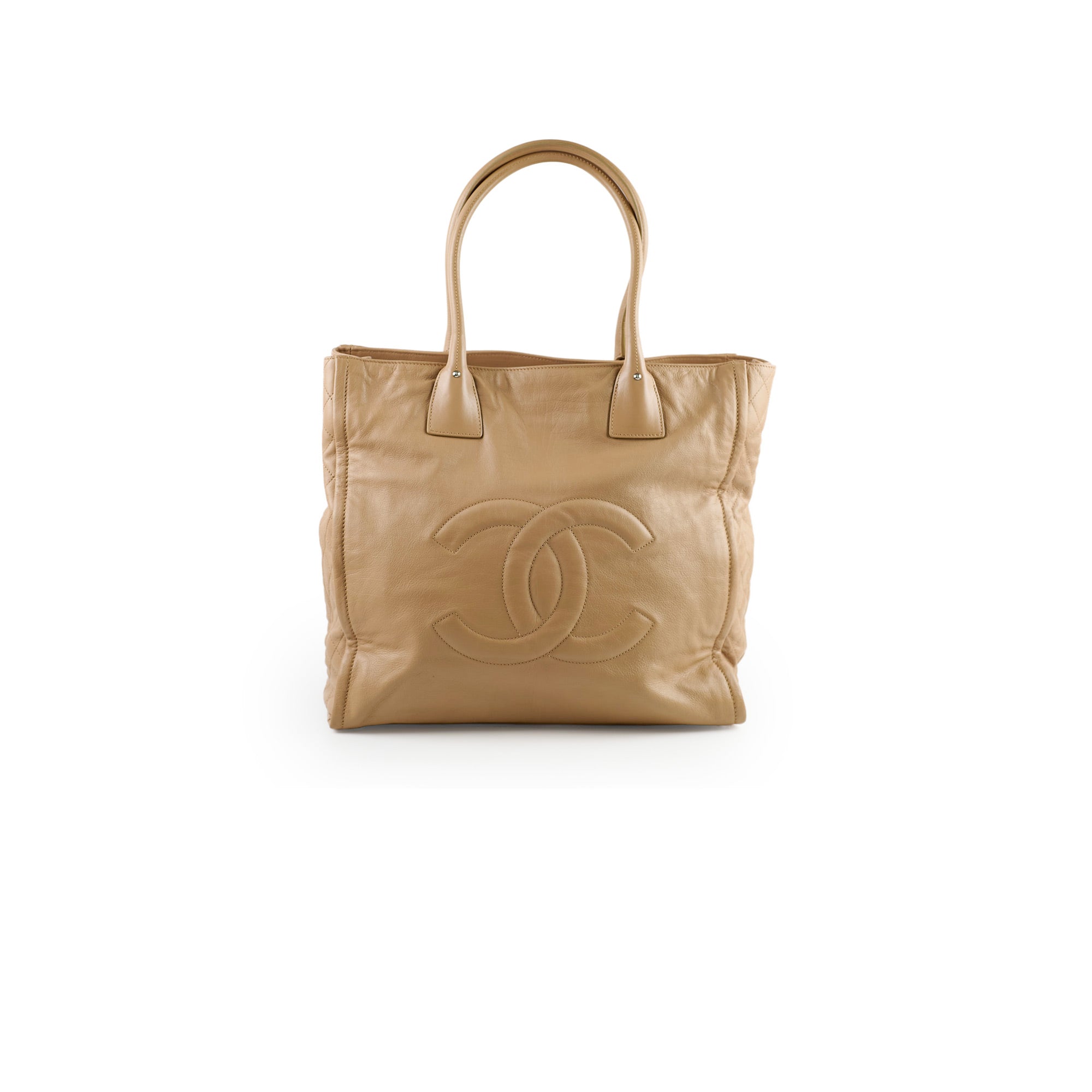 Chanel Beige CC Logo Leather Tote Bag for Women - Luxury Designer Handbag for Work, Travel & Everyday Use