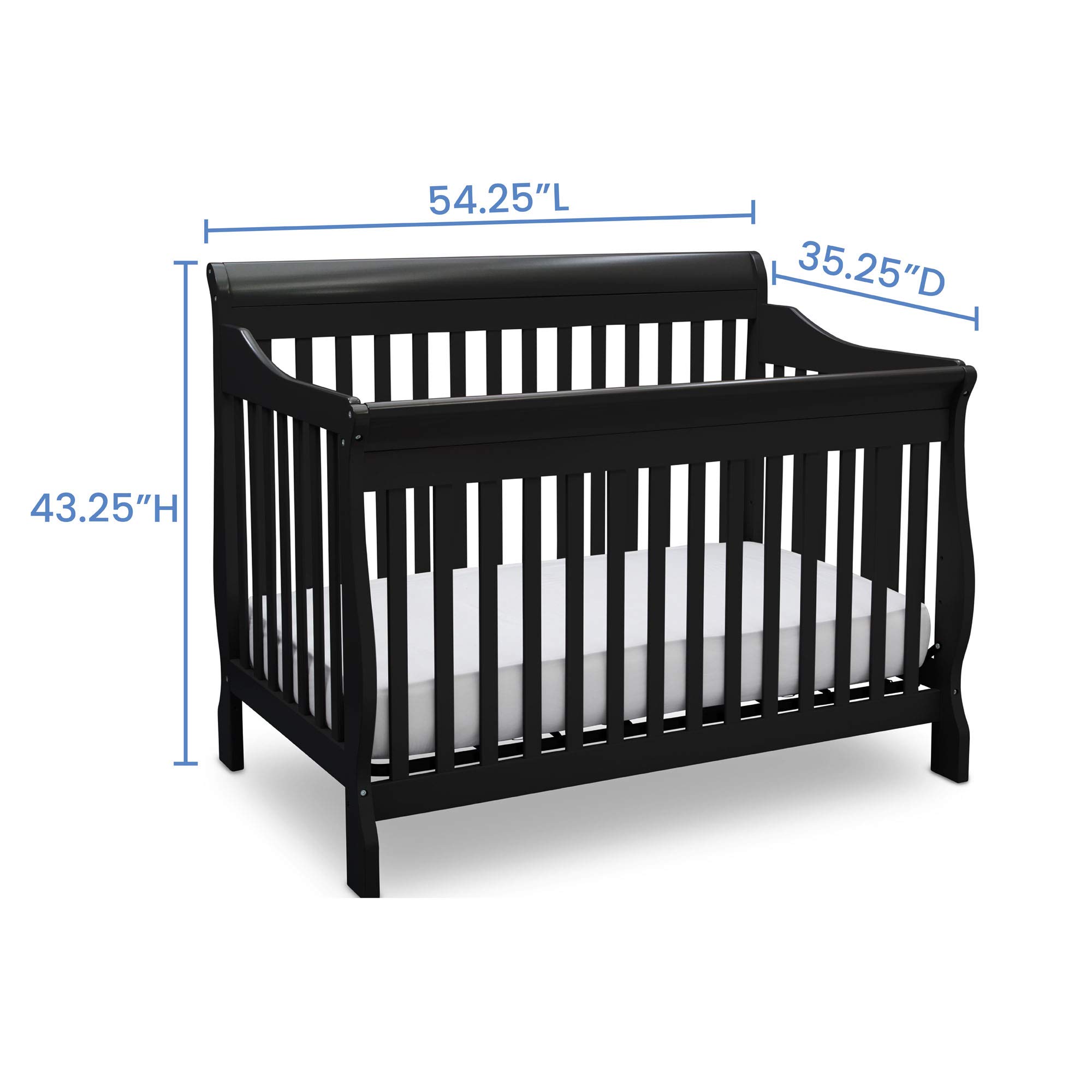 Delta Children Canton 4-in-1 Convertible Baby Crib to Toddler Bed with Serta Perfect Slumber Dual-Sided Mattress - Black Nursery Furniture Set for Newborns & Toddlers | Safe Sleep Solution for Nursery & Daycare