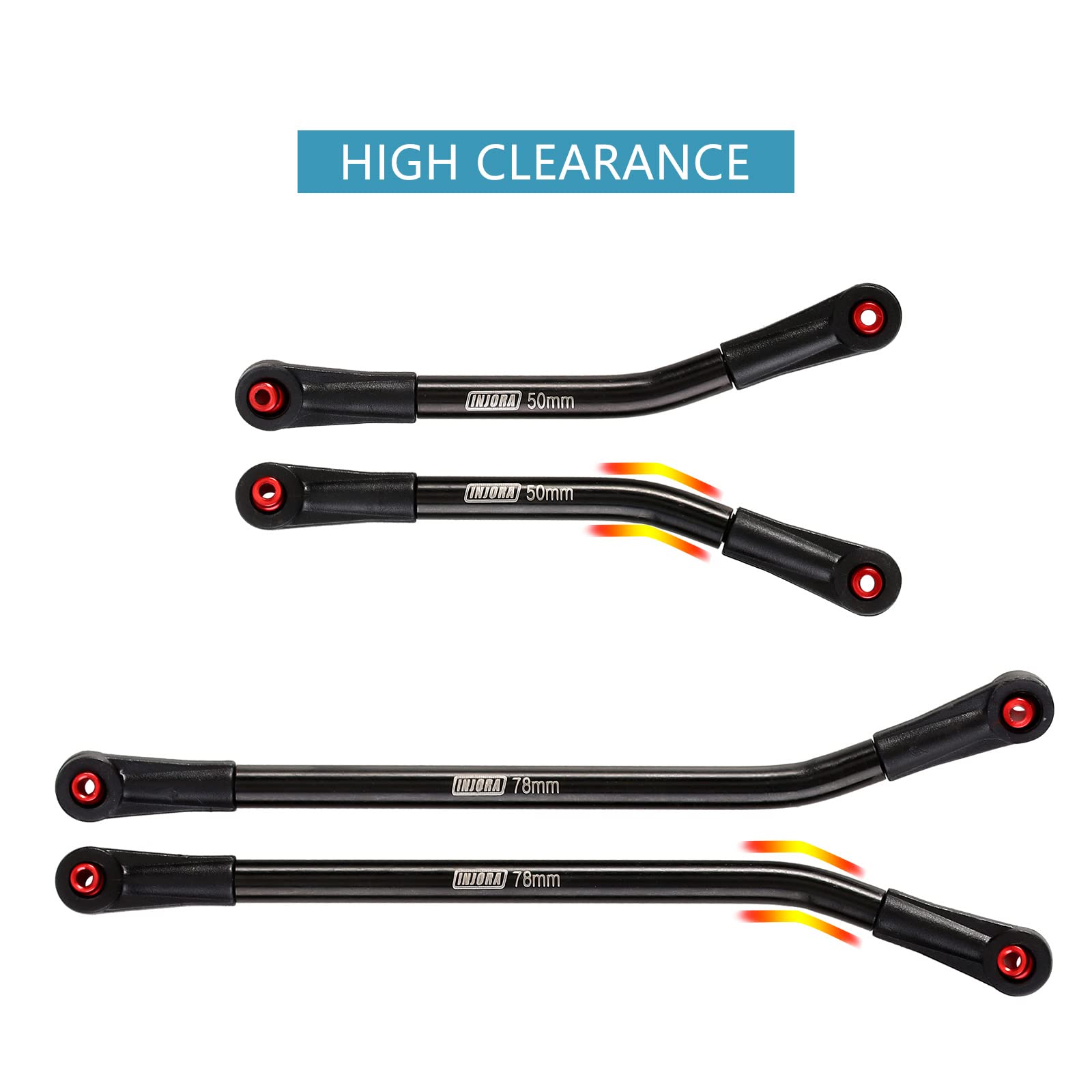 INJORA High Clearance 4-Link Suspension Kit - Stainless Steel Upgrade Parts for Axial SCX24 Gladiator & Dodge Power Wagon 1/24 RC Crawler (Black) | Off-Road Performance & Trail Crawling Accessories