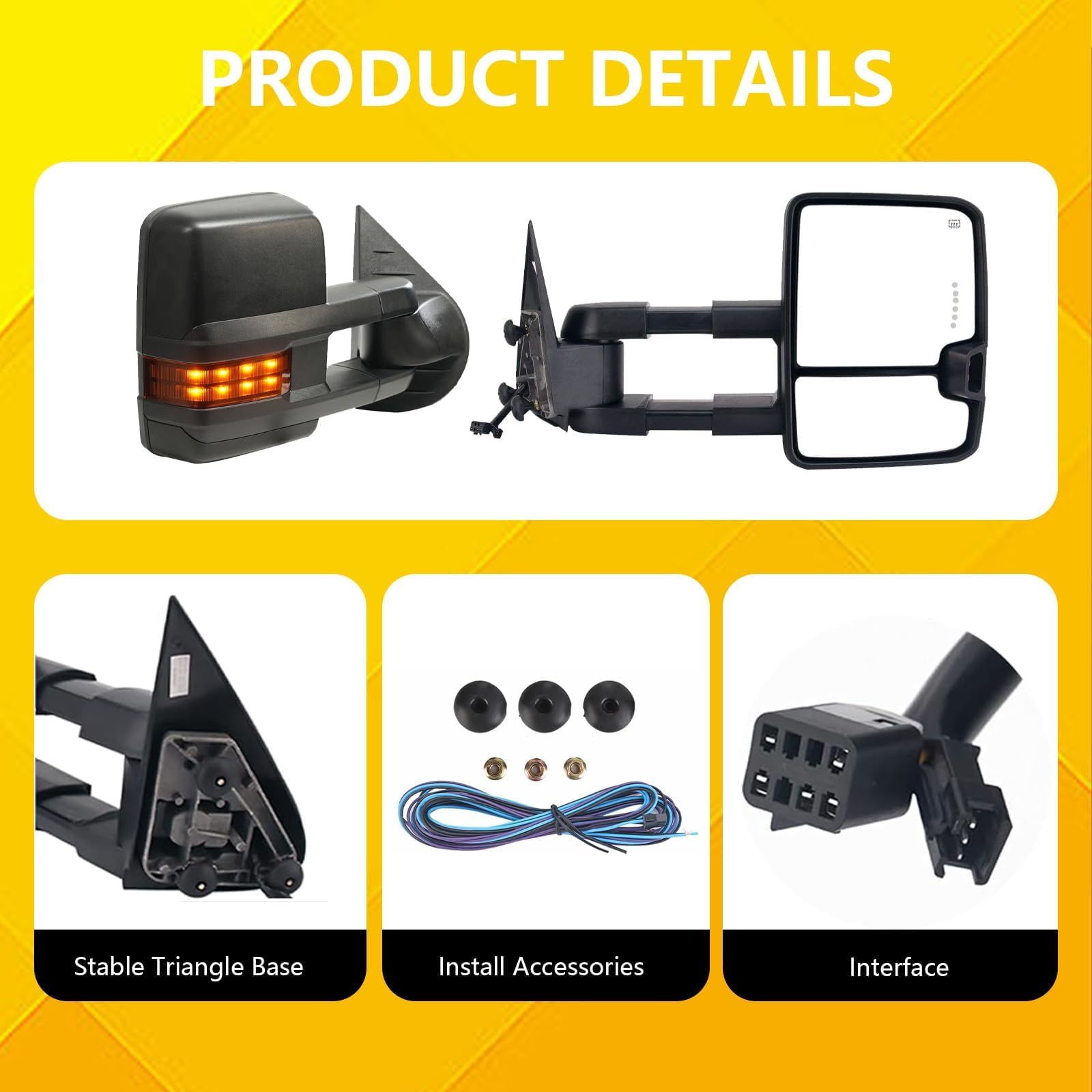 1999-2002 Chevy Silverado Tahoe GMC Sierra Yukon XL 1500 2500 3500 HD Power Heated Towing Mirrors with Amber Turn Signal & Clearance Lamps - Black Pair Set (LH/RH Driver & Passenger Side) - Perfect for Towing Trailers, Boats & RVs with Enhanced Visibility & Safety