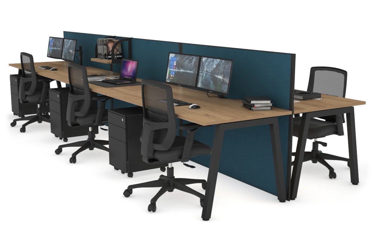 Horizon Quadro 6-Person Office Workstation Bench with A-Legs - 1400L x 800W Dimensions, Cable Management Scallop - Perfect for Collaborative Workspaces, Open Offices & Coworking Environments