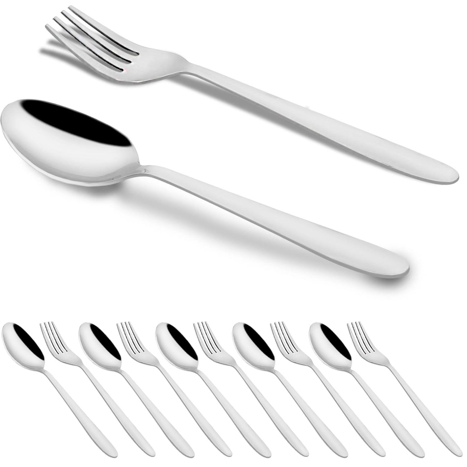 12-Piece Stainless Steel Tea Spoon & Fork Set - 6 Spoons & 6 Forks for Coffee, Sugar, Condiments & Spices - Elegant Silver Dining Cutlery (Sigma Design) - Perfect for Tea Parties, Coffee Breaks & Table Setting