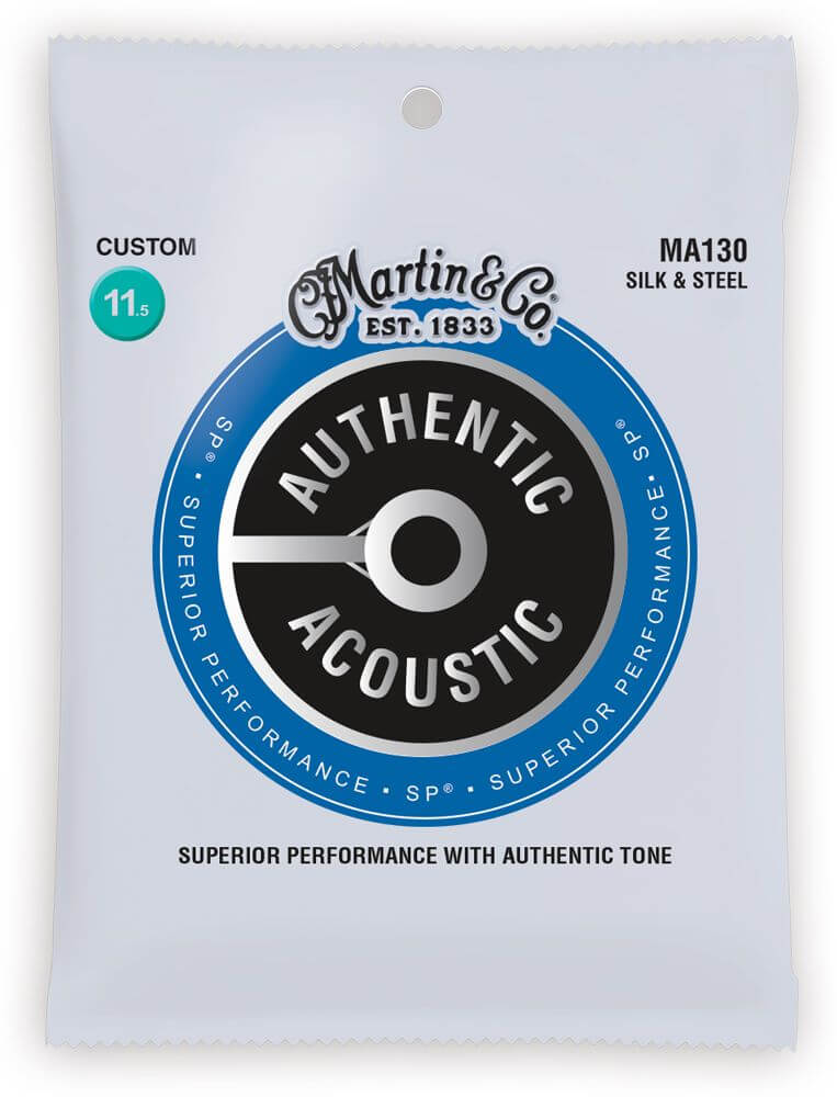 Martin MA130 Silk & Steel Acoustic Guitar Strings - Extra Light .0115-.047 Gauge - Warm & Mellow Tone for Fingerstyle & Folk Music - Perfect for Beginners & Travel Guitars