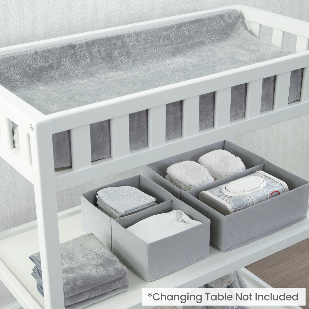 7-Piece Essential Baby Changing Table Set for Newborns – Soft Changing Pad, Plush Cover, 3 Liners & 2 Storage Bins – Perfect Baby Shower Gift for Boys & Girls – Ideal for Nursery Organization & Diaper Changes