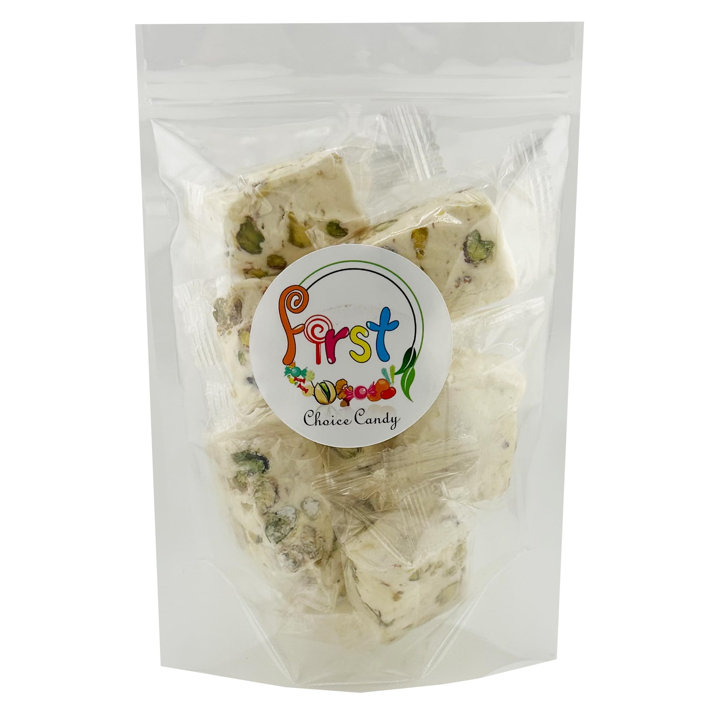 Soft White Pistachio Nougat Candy - 2 Lb Bag of Individually Wrapped Divinity Nougat with Pistachios | Perfect for Gifts, Parties & Holiday Treats