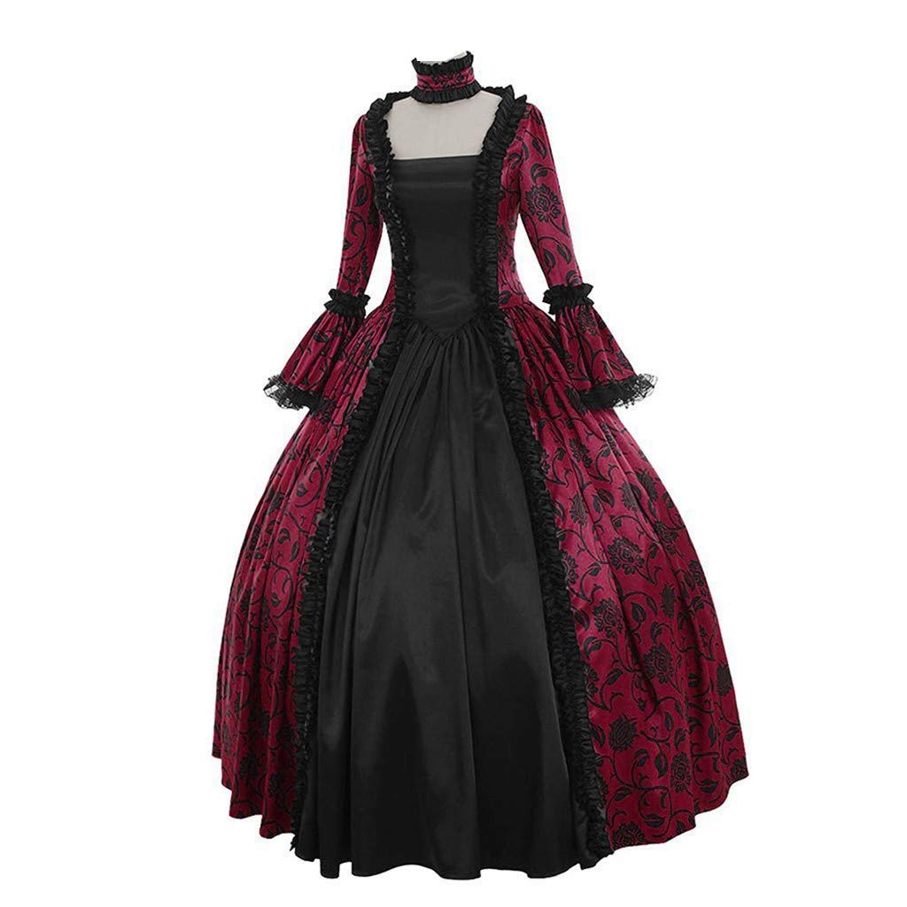 Vintage Floral Print Gothic Ball Gown - Women's Elegant Winter Evening Dress for Fall Formal Events, Parties & Special Occasions