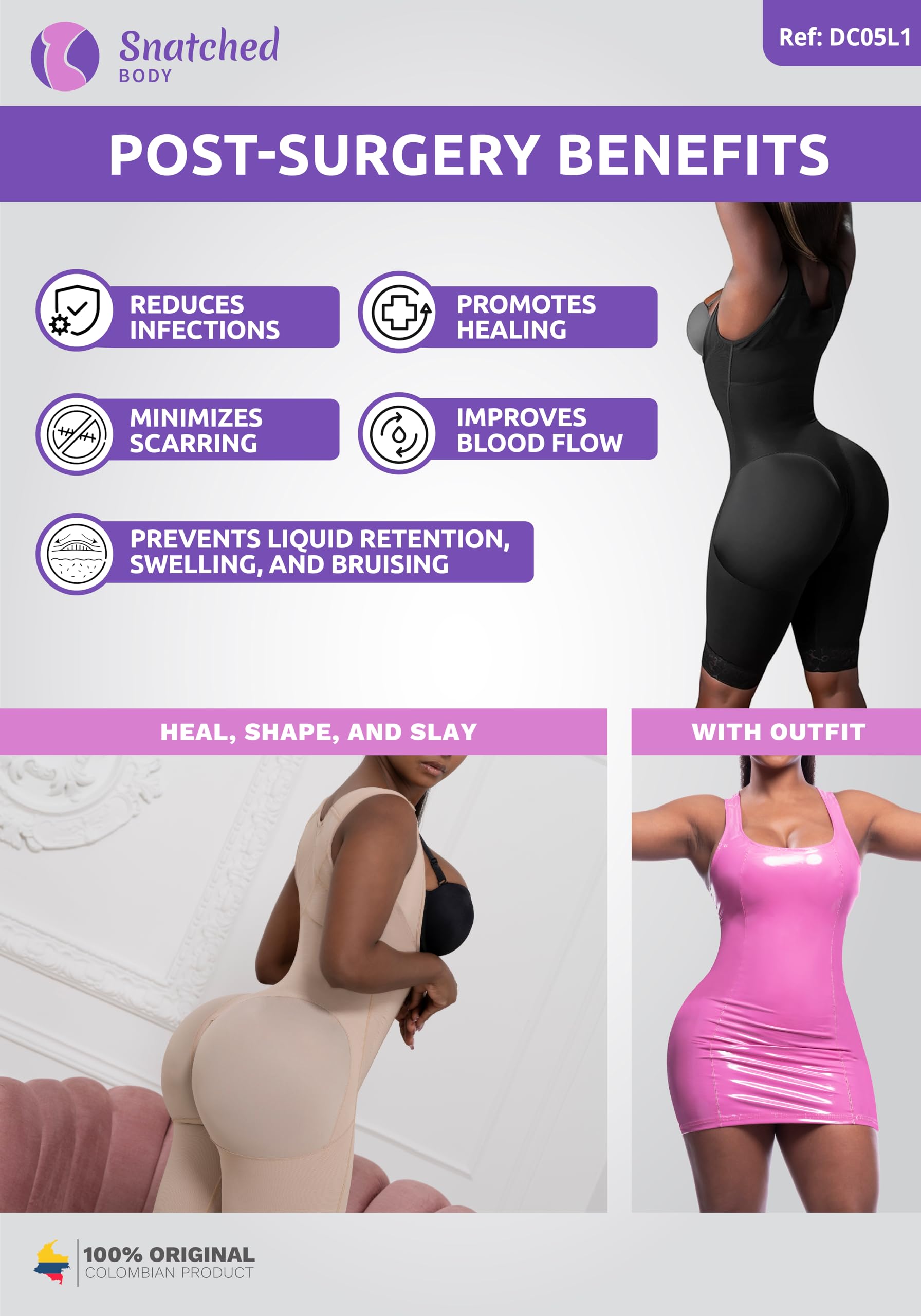 Post-Surgery Stage 1 Faja - Colombian Shaping Compression Garment for BBL & Tummy Tuck (No Bra) - Waist Trainer & Body Shaper for Recovery & Everyday Wear