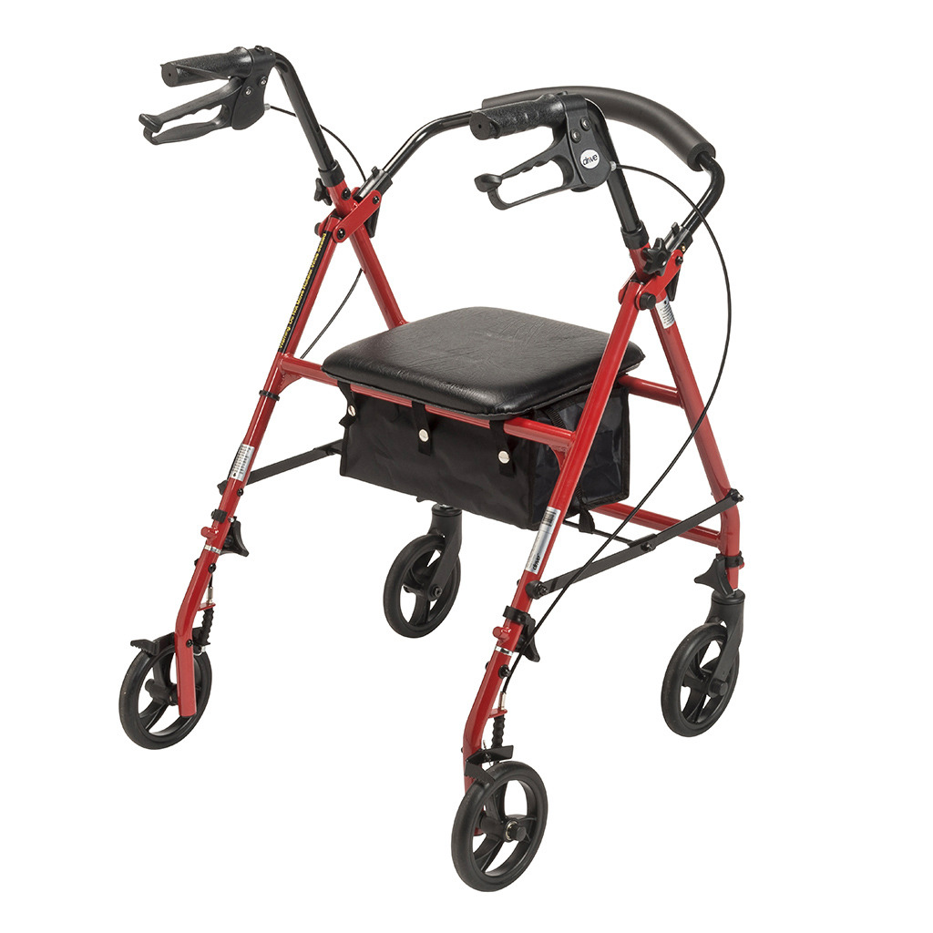 Drive Medical R800KD RD Steel Rollator Walker with 6 Wheels - Red | Mobility Aid for Seniors & Adults | Indoor & Outdoor Use for Stability & Support