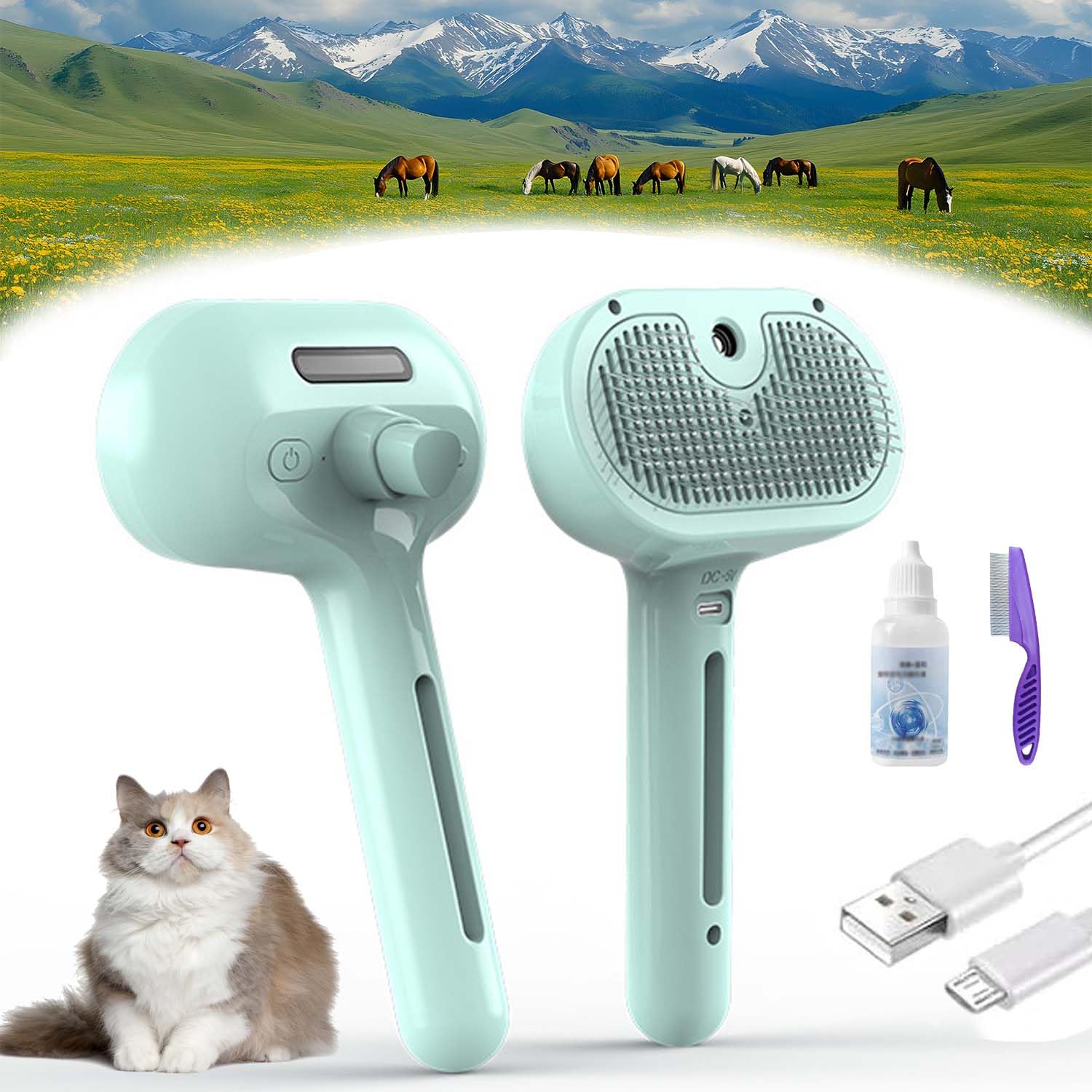 Chevaroo 2nd Generation Steam Brush for Horses - Self-Cleaning Silicone Grooming Tool for Pet Hair Removal (Blue) | Perfect for Horse Grooming, Shedding Season & Show Preparation