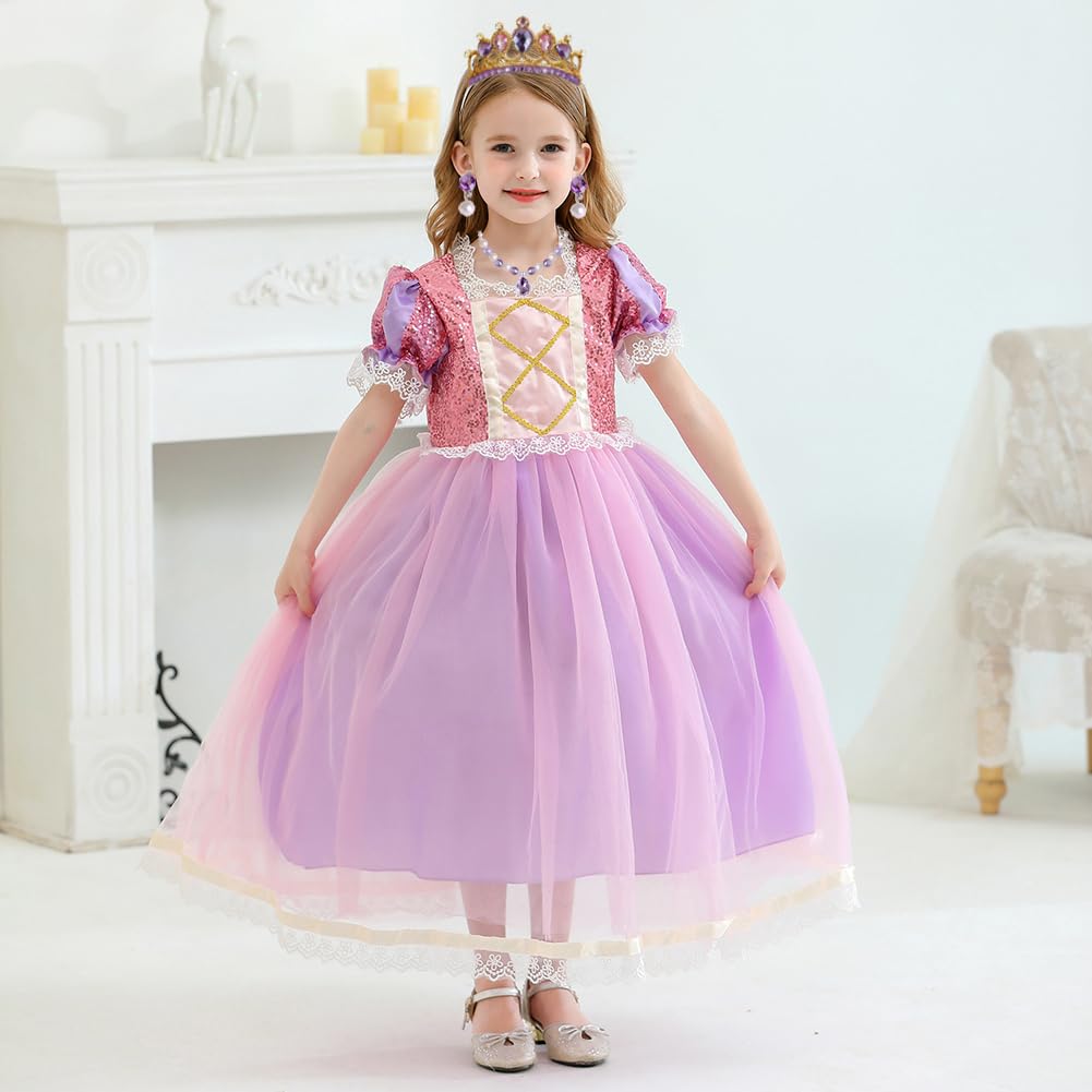 **Rapunzel Princess Dress Up Set - Crown, Necklace, Gloves, Bracelet, Ring & Earrings for Girls | Disney Cosplay Costume Accessories | Perfect for Birthday Parties, Halloween & Dress-Up Play**