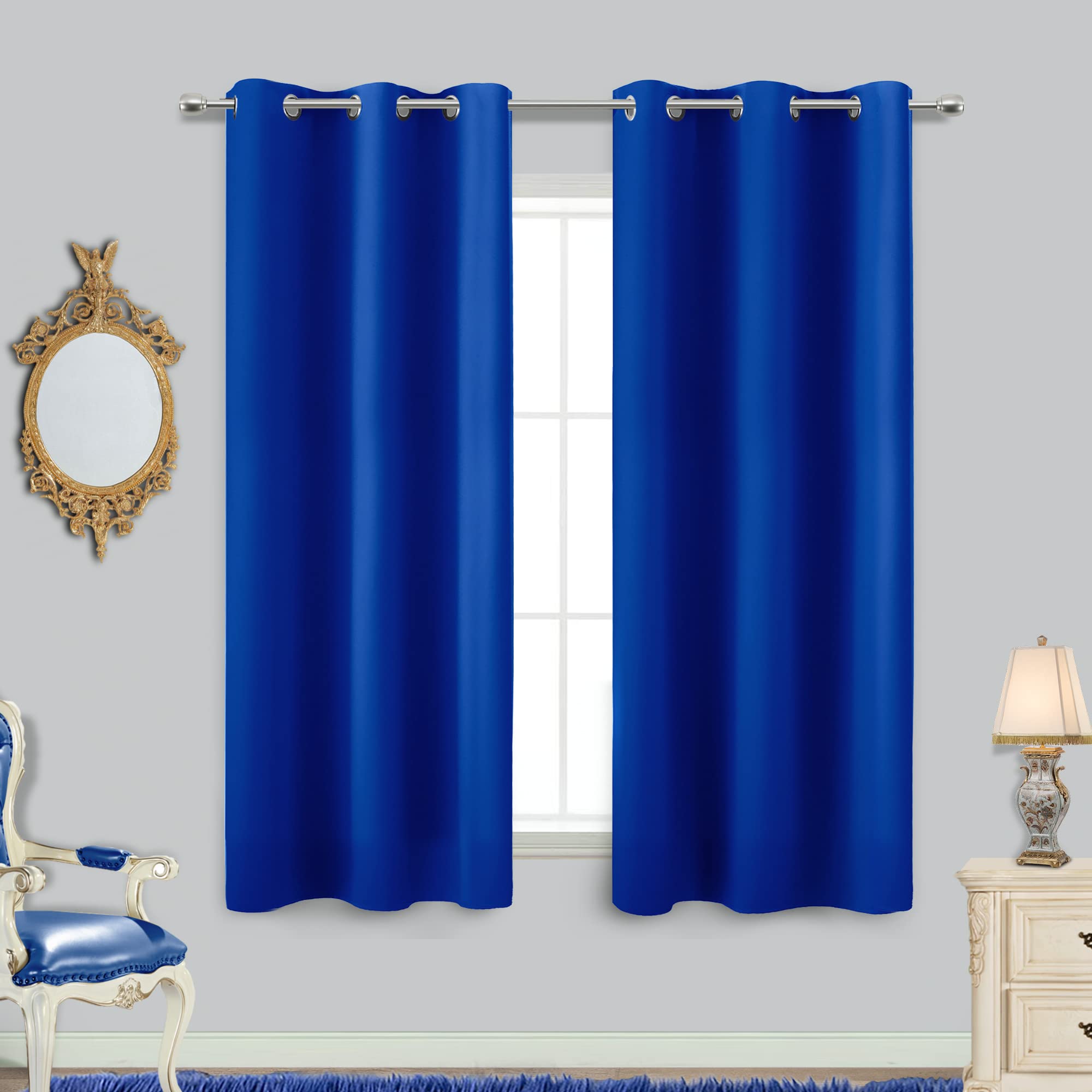 Royal Blue Blackout Curtains for Bedroom - 2 Panel Set with Grommet Top, Thermal Insulated & Noise Reducing - Perfect for Boys Room, Teen Bedroom, Kids Bunk Bed, Bathroom or Small Windows (45
