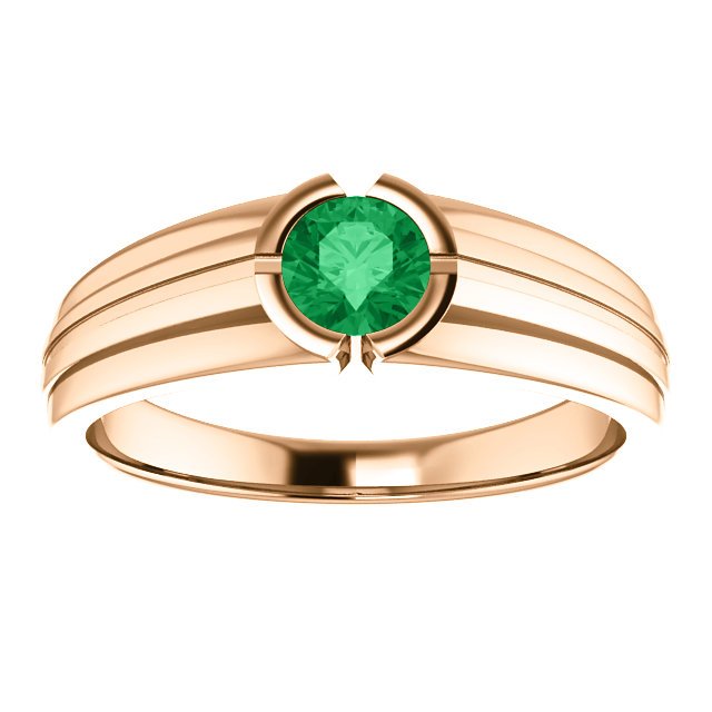 14KT Gold 0.42 Carat Emerald Solitaire Ring for Men - Elegant Bezel Set Wedding Band, Anniversary Gift, or Special Occasion Jewelry