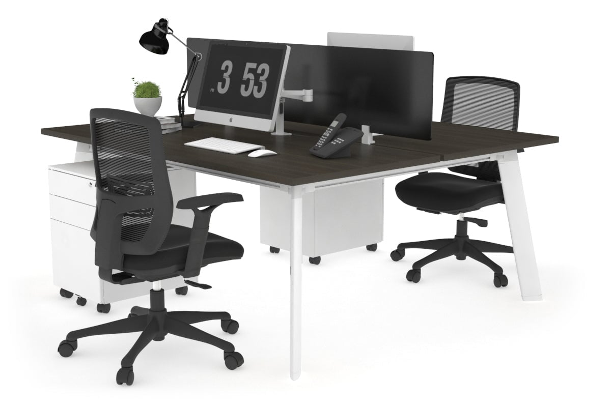 2 Person Workstation with White Frame - 1400L x 800W Office Desk with Cable Management | Perfect for Home Office, Coworking Spaces & Small Business Setups