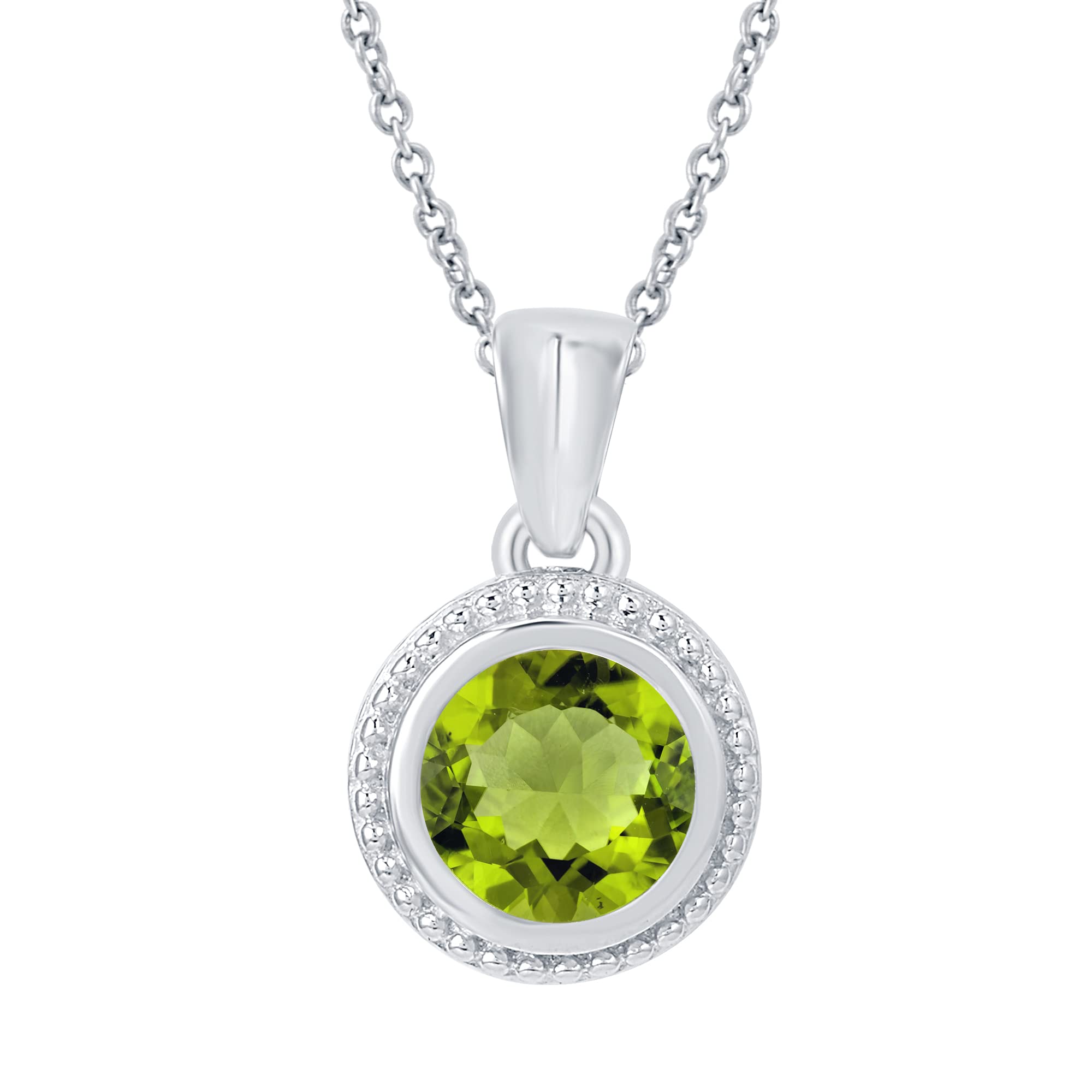 Natural Peridot Sterling Silver Pendant Necklace with 18