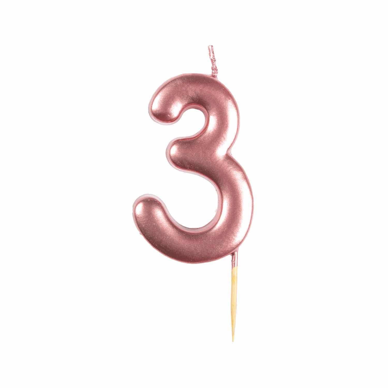 Amscan 9911548 Rose Gold Number 3 Candle - Elegant Birthday Cake Decor for Parties, Weddings & Celebrations