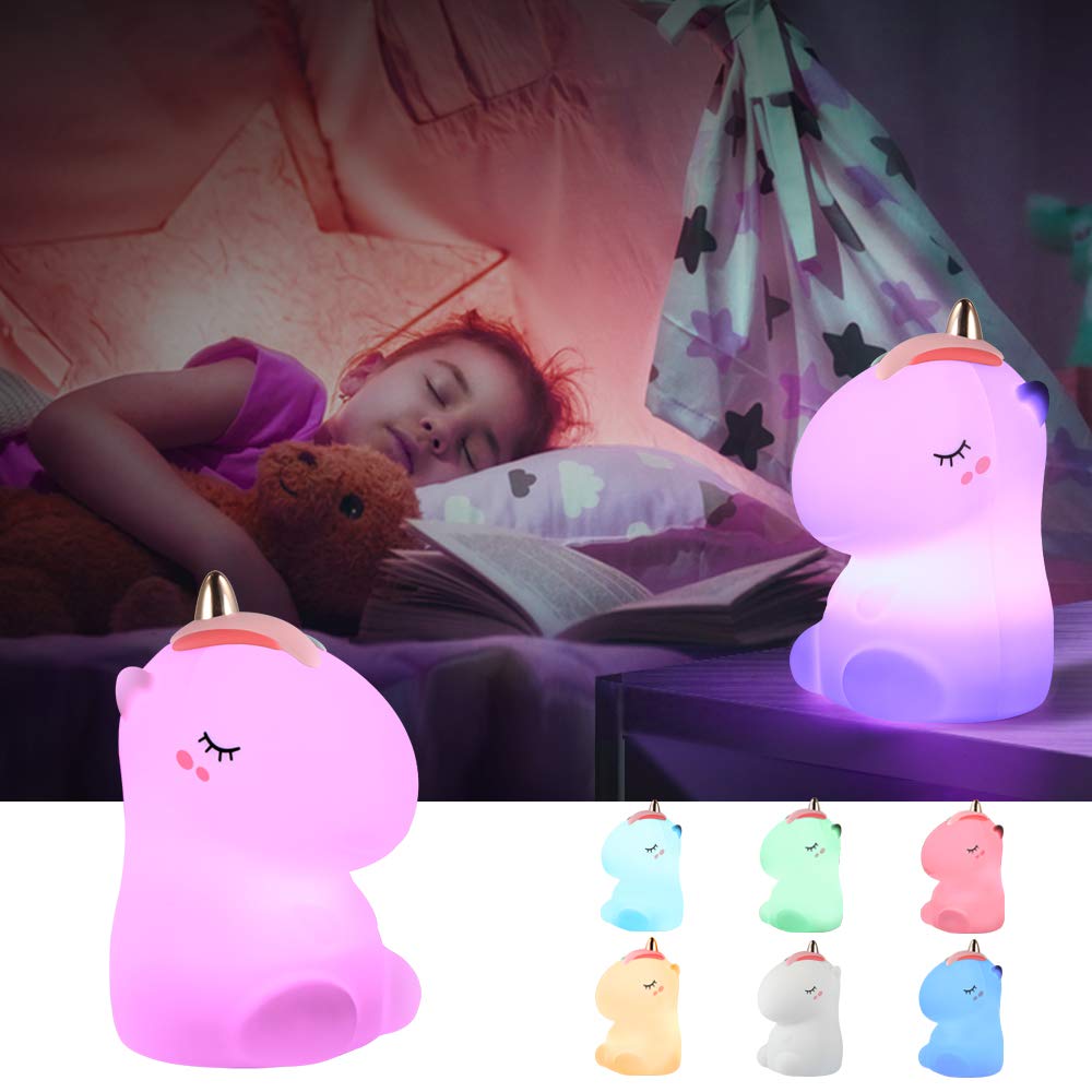 GoLine Unicorn Night Light for Kids - Cute Kawaii Silicone LED Lamp for Girls Bedroom (Age 1-12) | Perfect Birthday Gift, Nursery Decor & Soothing Night Light for Toddlers | Ideal for Bedtime, Playtime & Creating Magical Atmosphere
