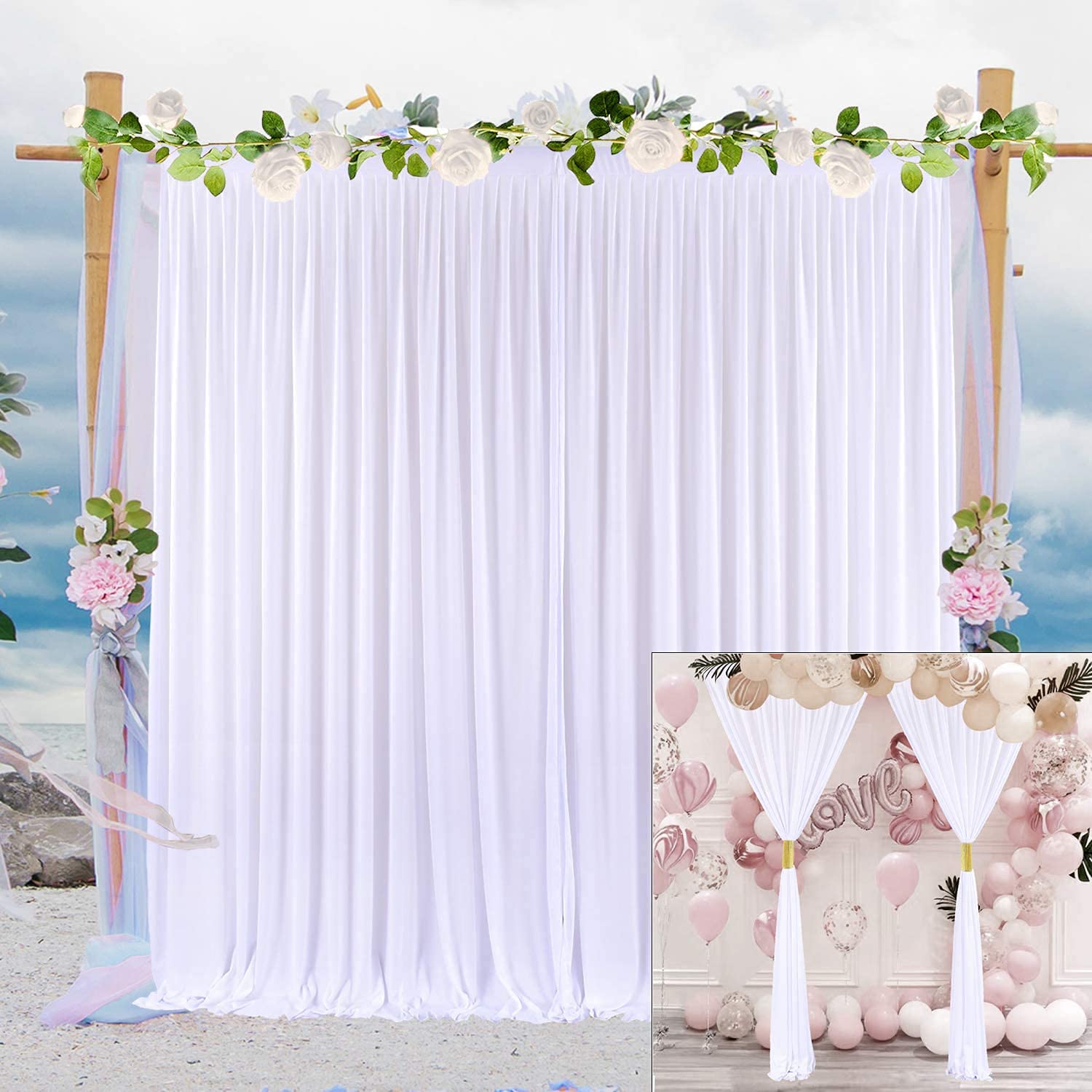 White Backdrop Curtain for Parties, Weddings, Baby Showers, Birthdays & Anniversaries - 2 Panels 5x10ft Photography Video Decor - Perfect for Events, Studios & Home Decor