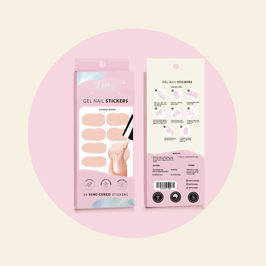 Semi Cured Gel Nail Stickers - Sugar Rush Design | Long Lasting DIY Manicure Kit for Home & Salon Use | Perfect for Parties, Weddings & Special Occasions