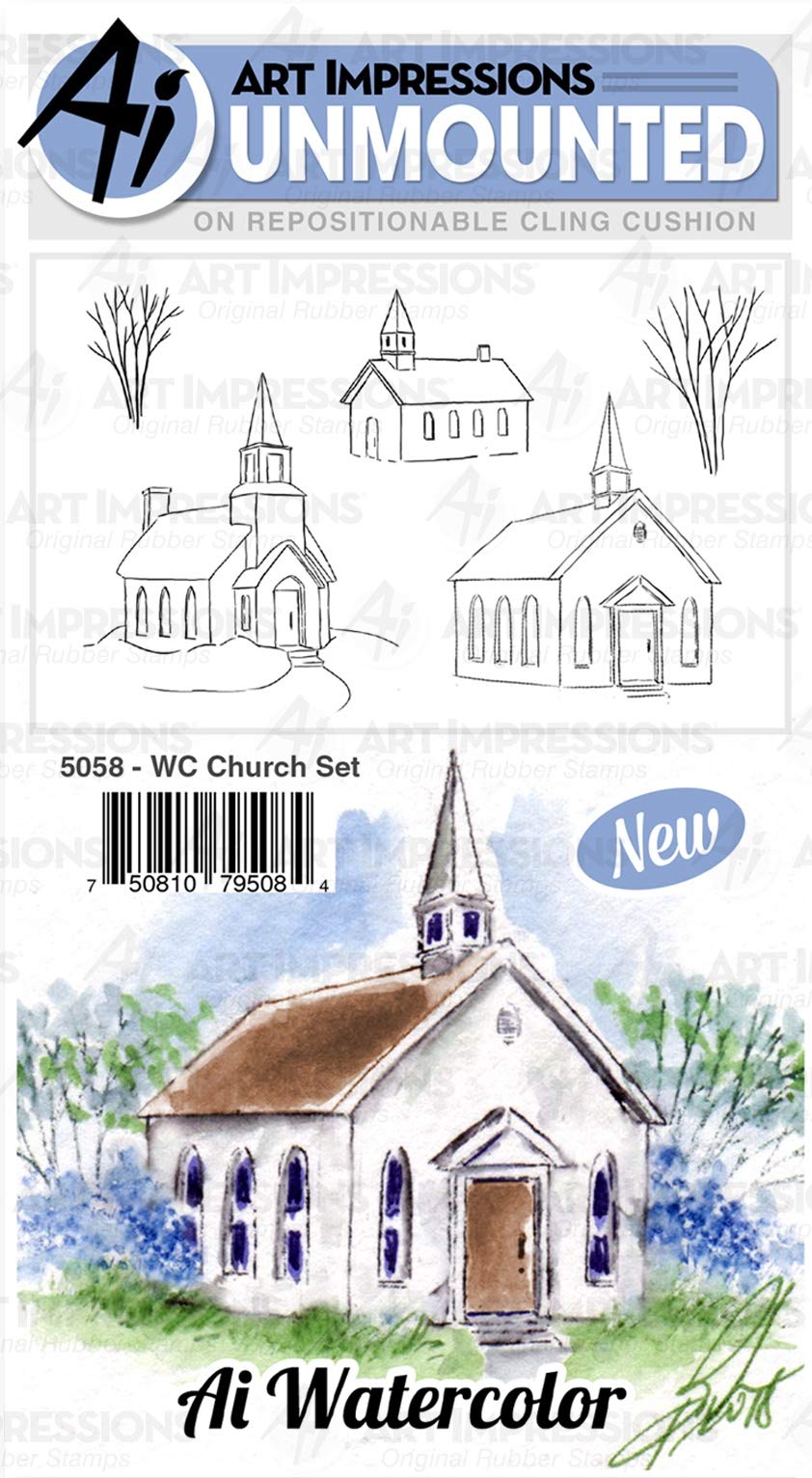 Art Impressions Watercolor Cling Rubber Stamps - Church Scenes for Card Making, Scrapbooking & DIY Crafts (Set of 3)