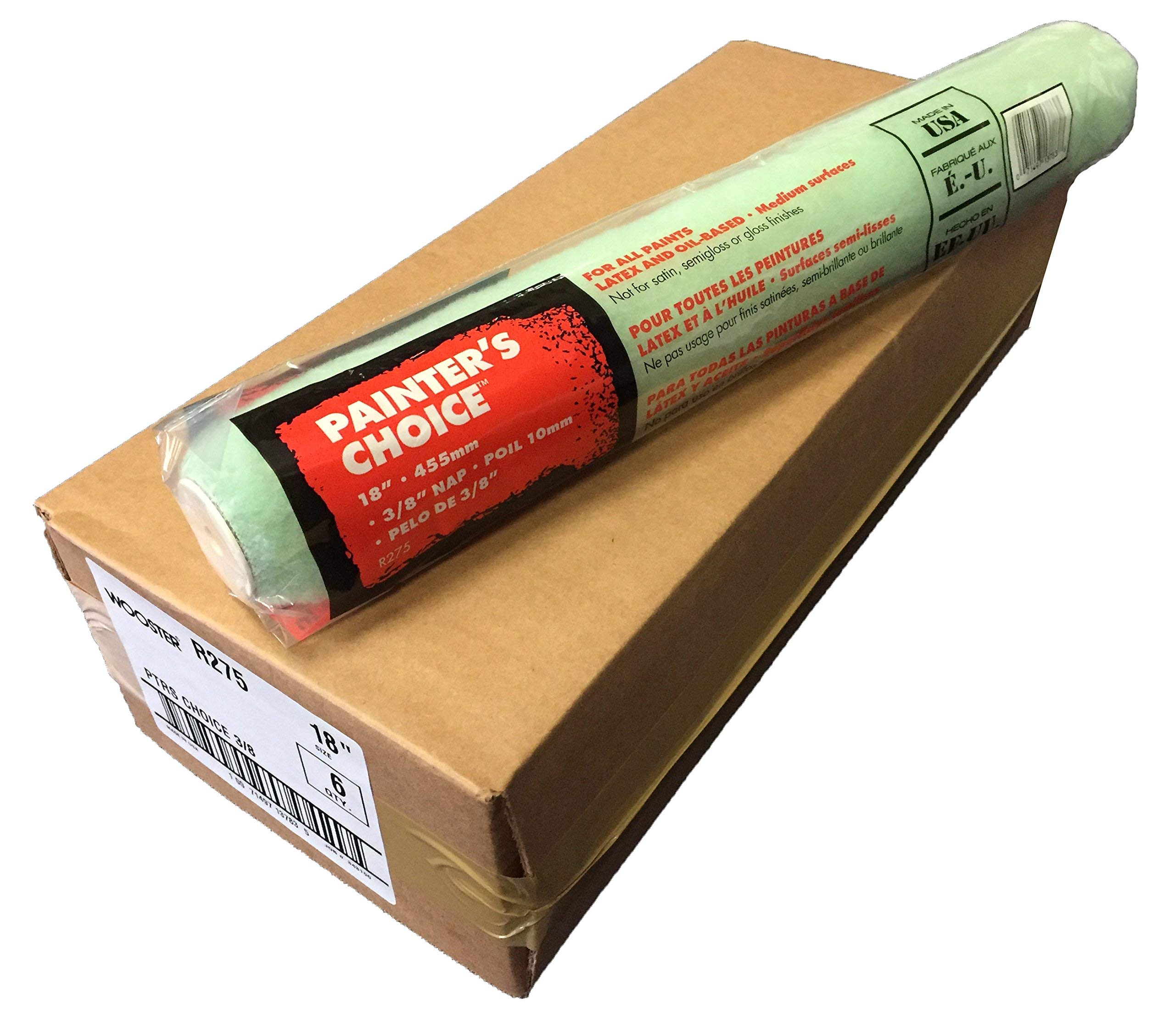 Wooster Brush R275 18-Inch Paint Roller Cover - 3/8-Inch Nap - 6-Pack (Set of 5) - Professional Quality for Smooth Walls & Ceilings - Perfect for Interior Painting Projects & Home Renovations