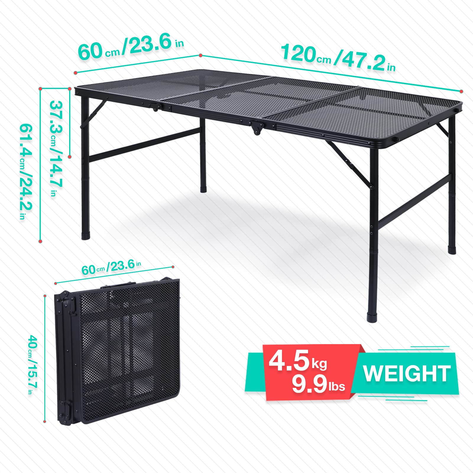 WGOS Folding Camping Table - Adjustable Height Portable Picnic Table with Mesh Storage Bag & Cup Holders, Lightweight Outdoor Indoor Table for Beach, Backyard, Tailgating, BBQ Parties (Large Black) - Perfect for Camping, Picnics, and Outdoor Adventures