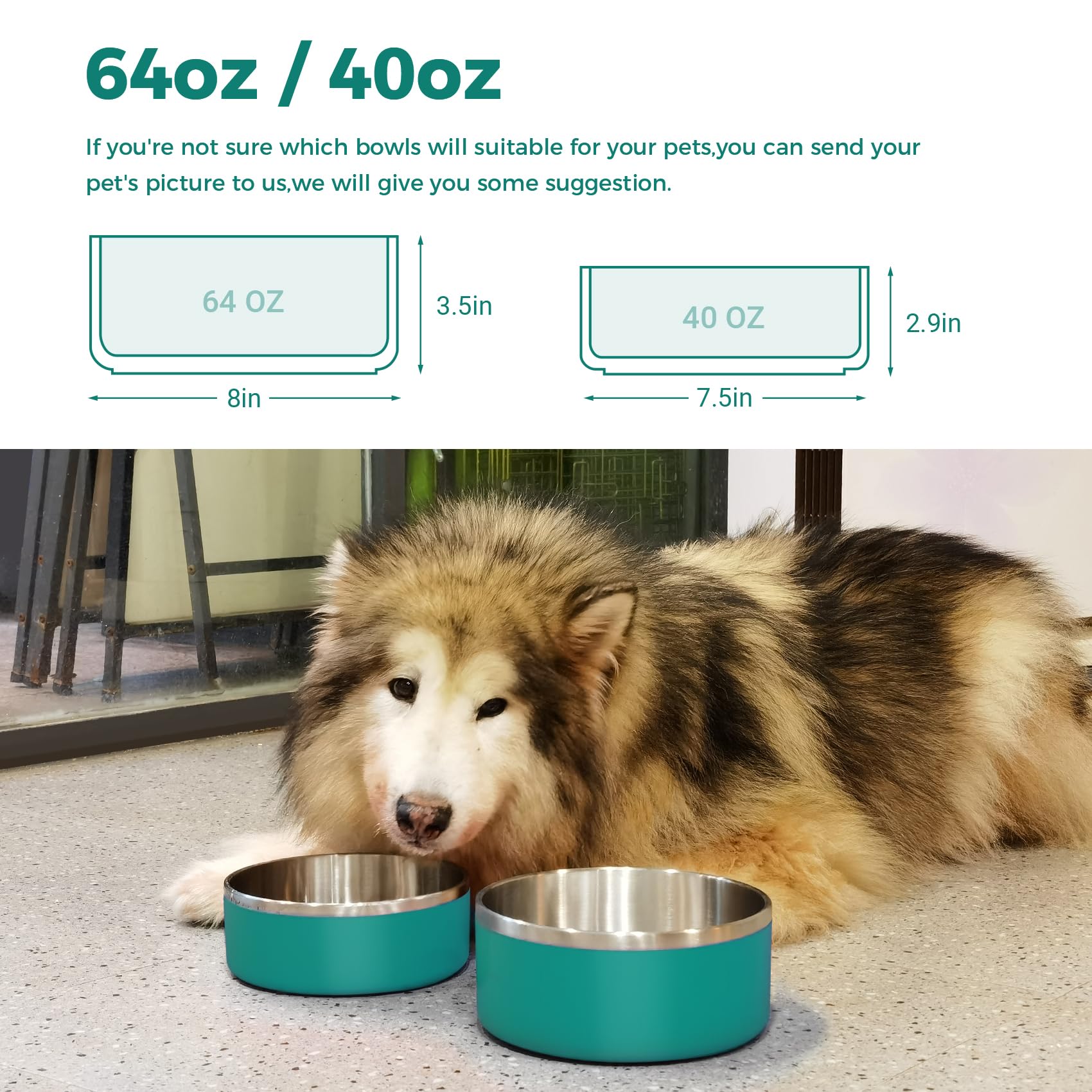 LIHONG Stainless Steel Dog Bowls - Non-Slip, Insulated Pet Food & Water Bowl for Small & Medium Dogs - Rustproof, 40oz, Deep Green - Perfect for Indoor & Outdoor Feeding