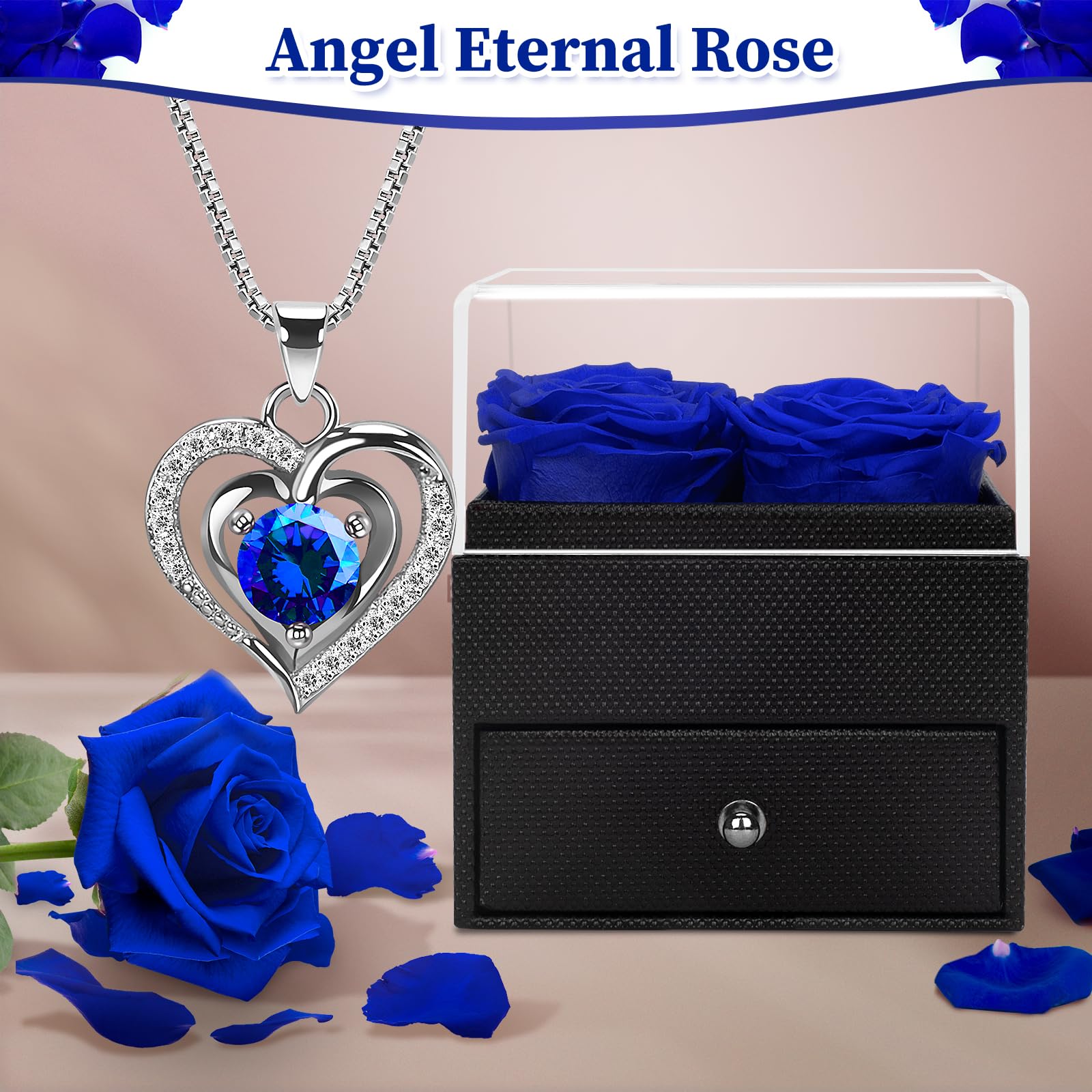 4 Preserved Rose Gift Set for Women - Jewelry Box with Necklace, Birthday Anniversary Present for Mom, Wife, Grandma, Teacher, Nurse | Romantic Keepsake for Special Occasions