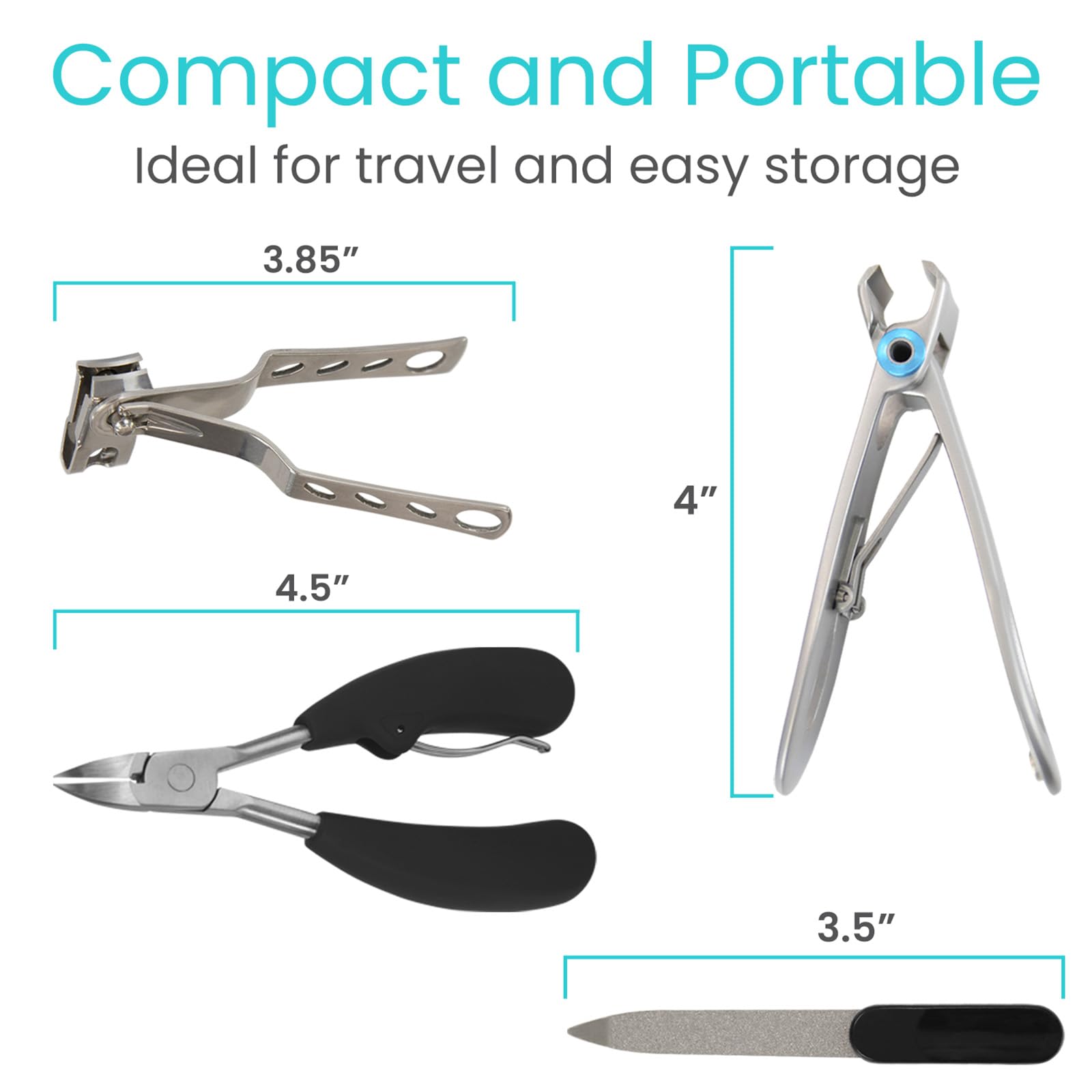 Vive Heavy Duty Toenail Clippers for Thick Nails - Professional Podiatrist Trimmers for Seniors, Adults & Diabetics - Sharp Nail Care Set for Hands & Toes - Ideal for Arthritis & Hand Pain Relief - Perfect for Home, Travel & Medical Use