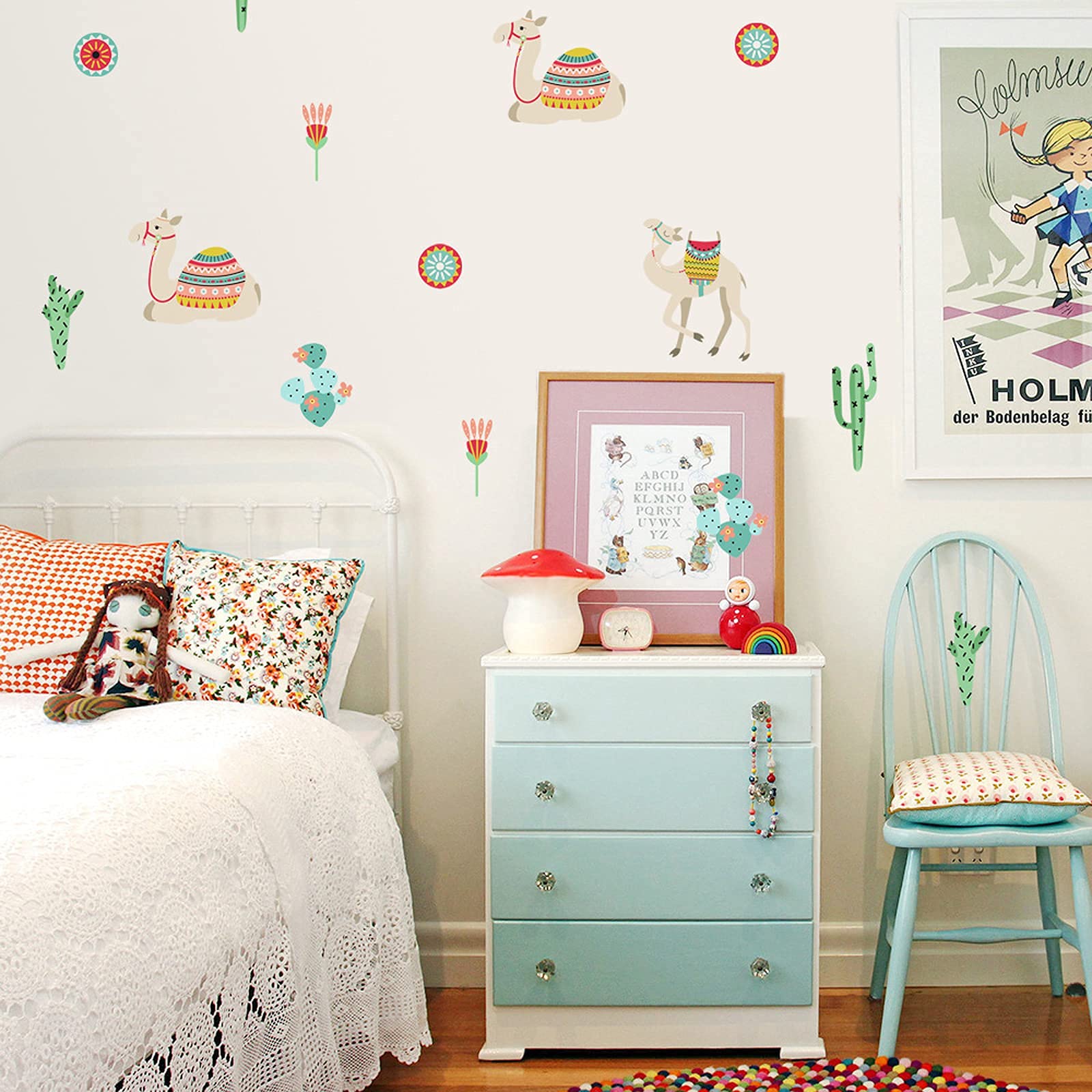 Maydahui Cactus Camel Desert Wall Decal - 35 x 40 Inch Peel and Stick Removable Wall Sticker with Shrub Flower Design, Perfect for Kids Room, Nursery, Bedroom & Playroom Decor - Easy DIY Home Decoration for Desert Theme Parties and Southwest Style Interior Design